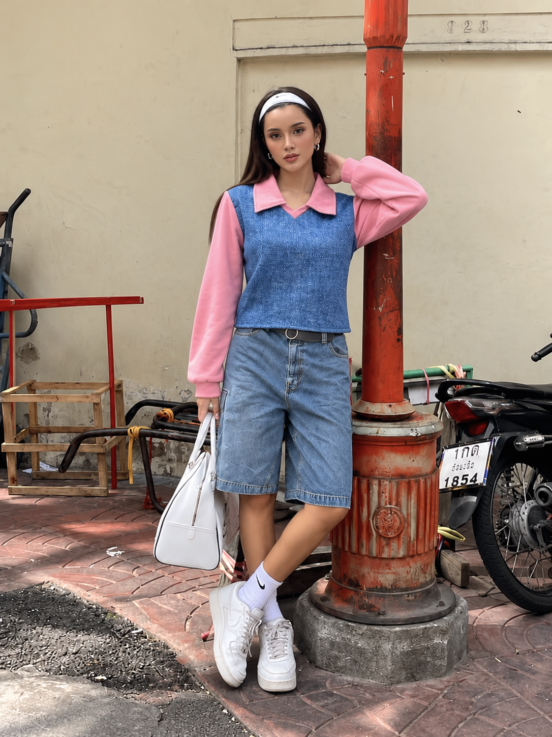 TANDUL Women 2-in-1 Blue Denim Textured Fleece Sweatshirt