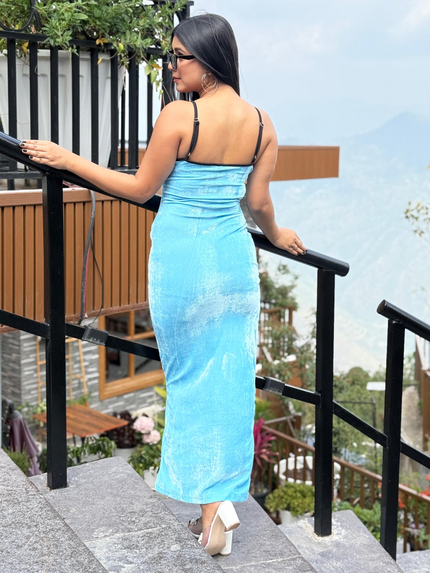 TANDUL Women Skyblue Velvet Bodycon Dress