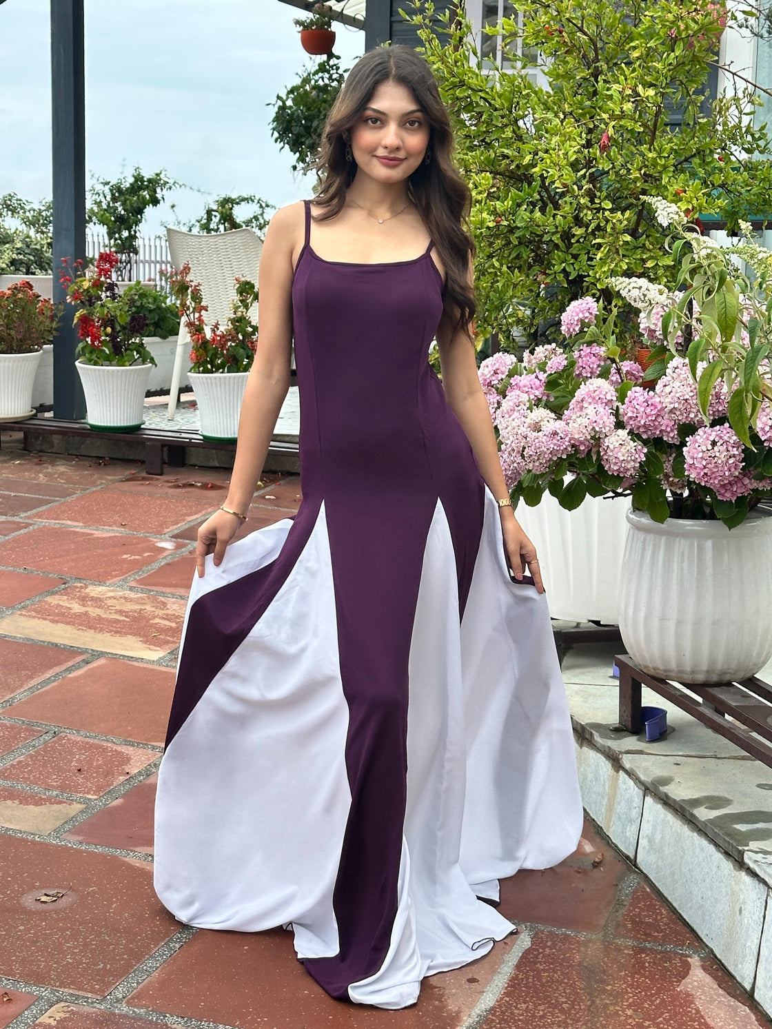 TANDUL Women Purple and White Long Flared Dress