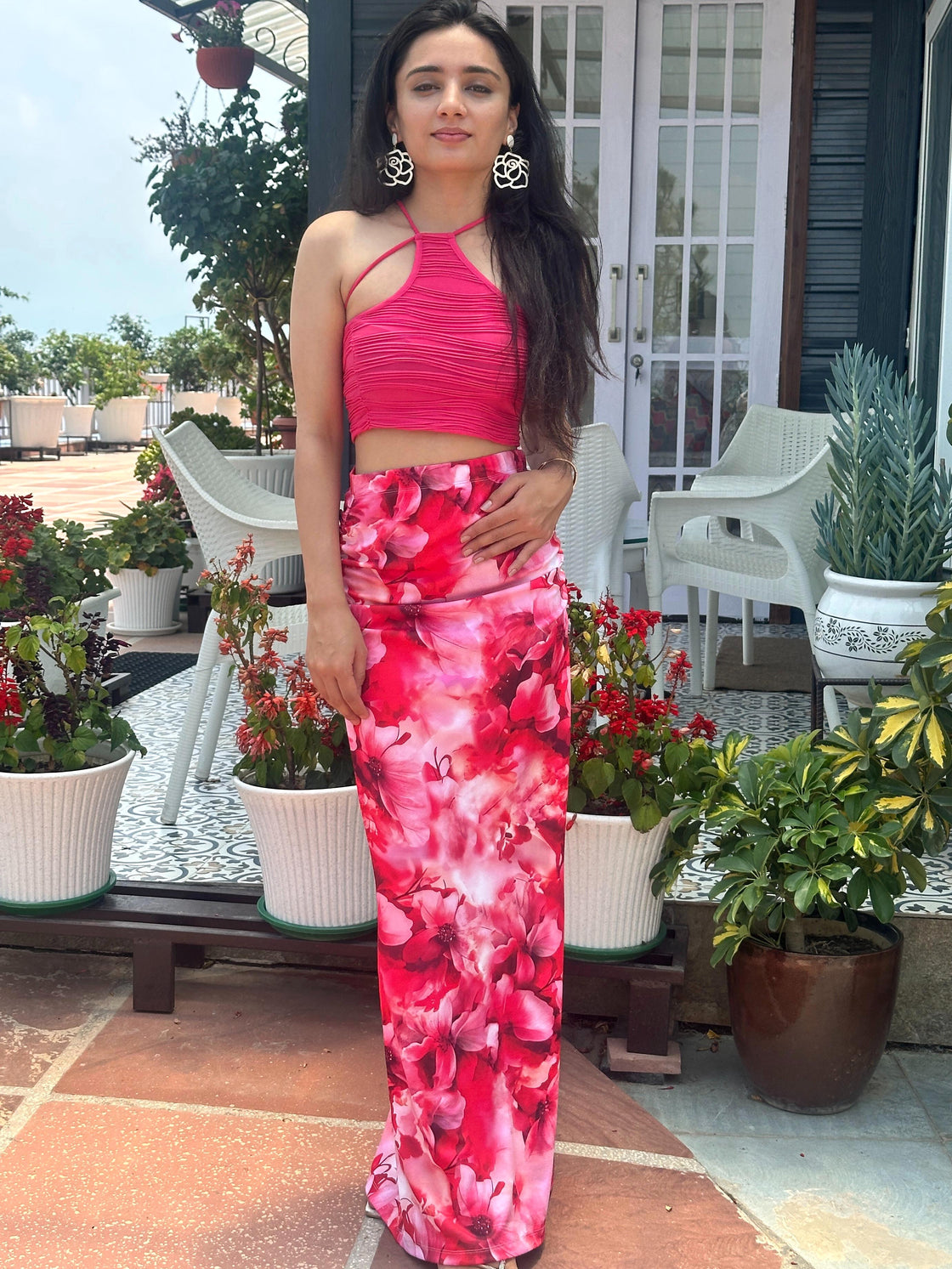 TANDUL Women Stunning Pink Floral Skirt