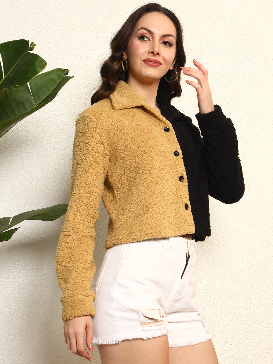 TANDUL Women Black and Brown Fur Jacket