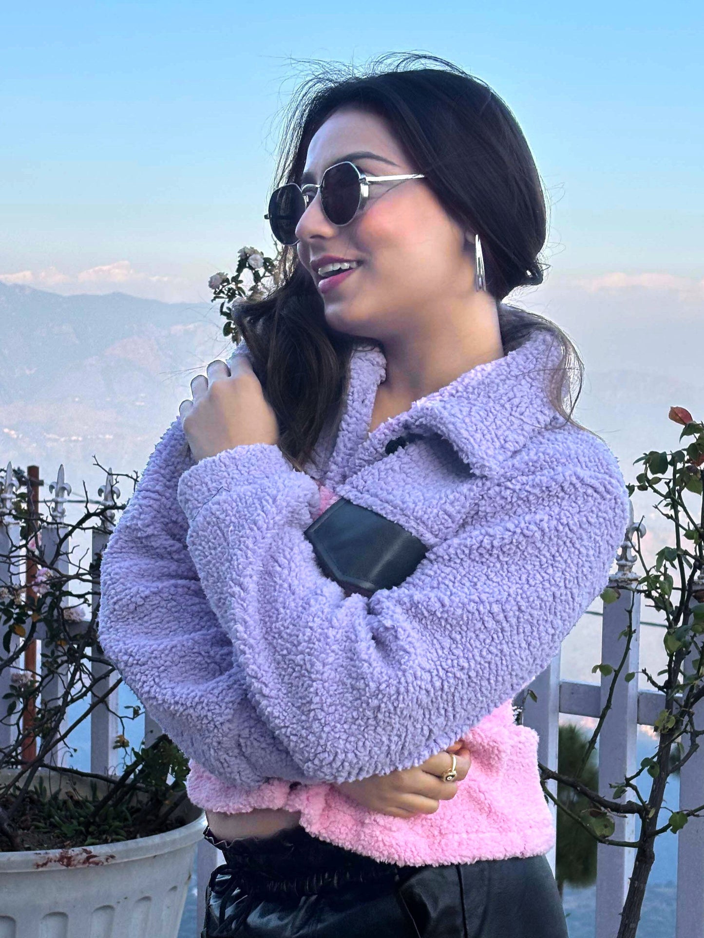 TANDUL Women Pink and Purple Fur Jacket