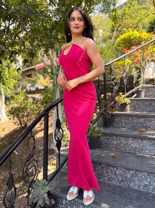 TANDUL Women Pink Haulter Neck Bodycon Dress