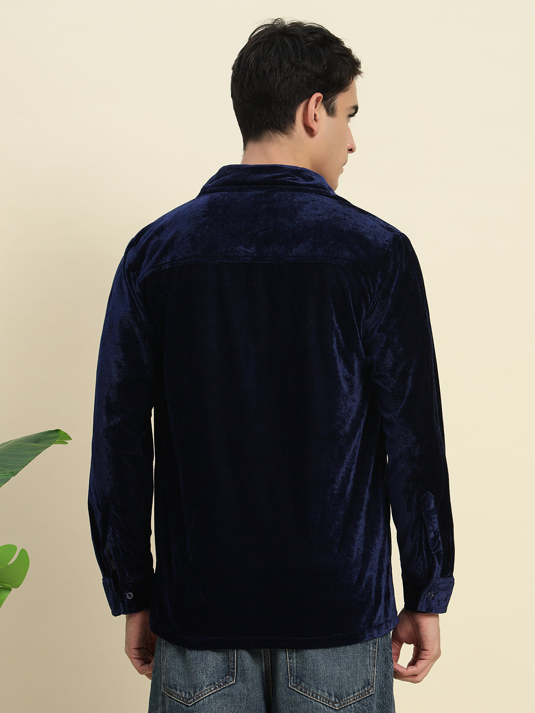 TANDUL Men's Blue Velvet Shirt