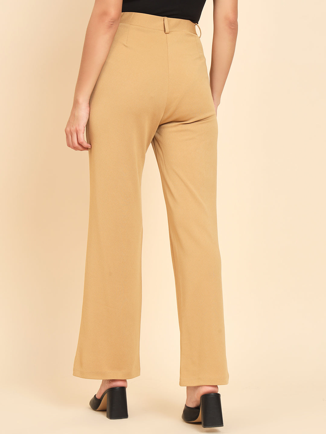 TANDUL Women Regular Fit Beige Lycra Trousers