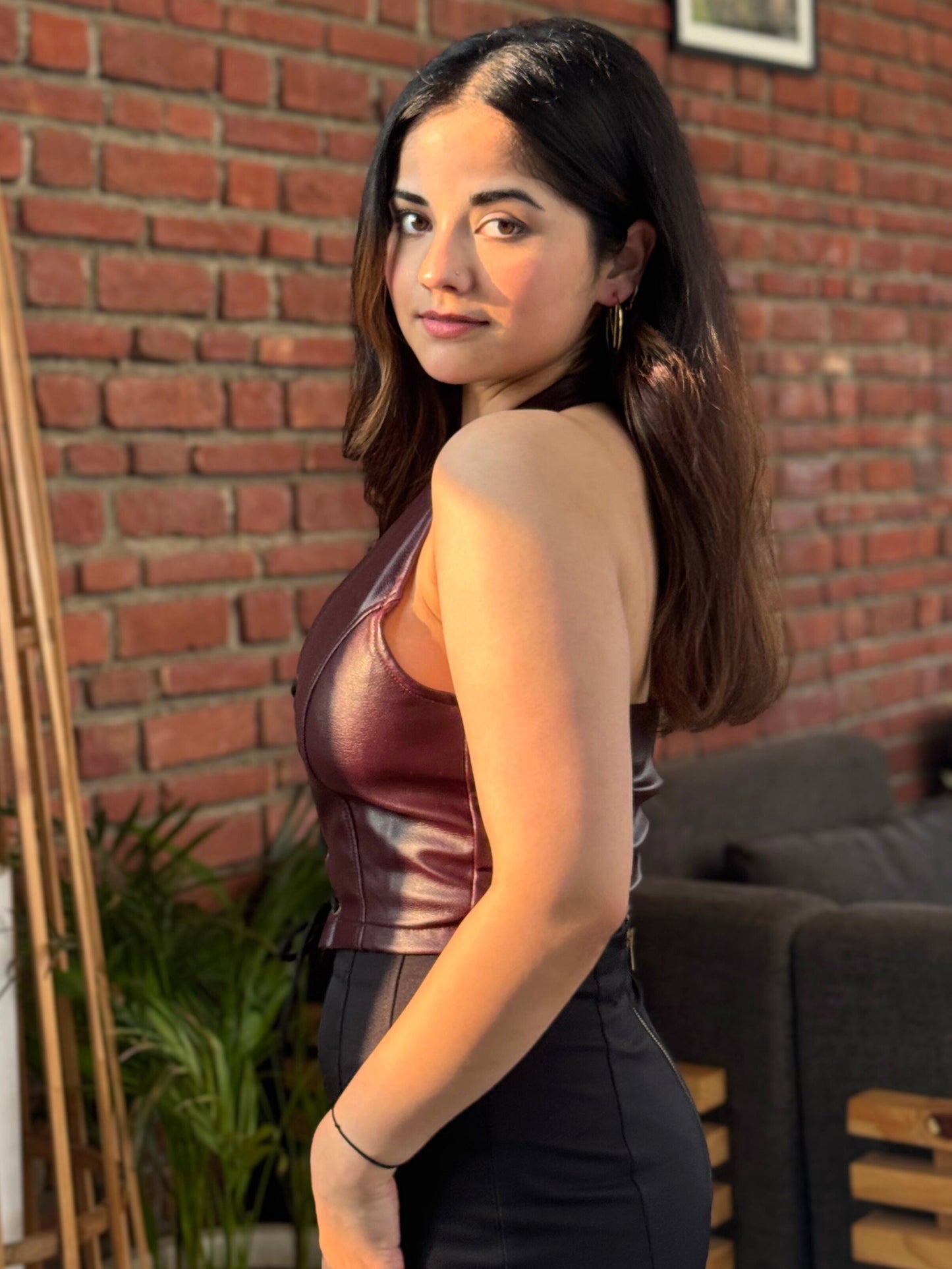 TANDUL  Casual Sleeveless Solid Women Brown Top