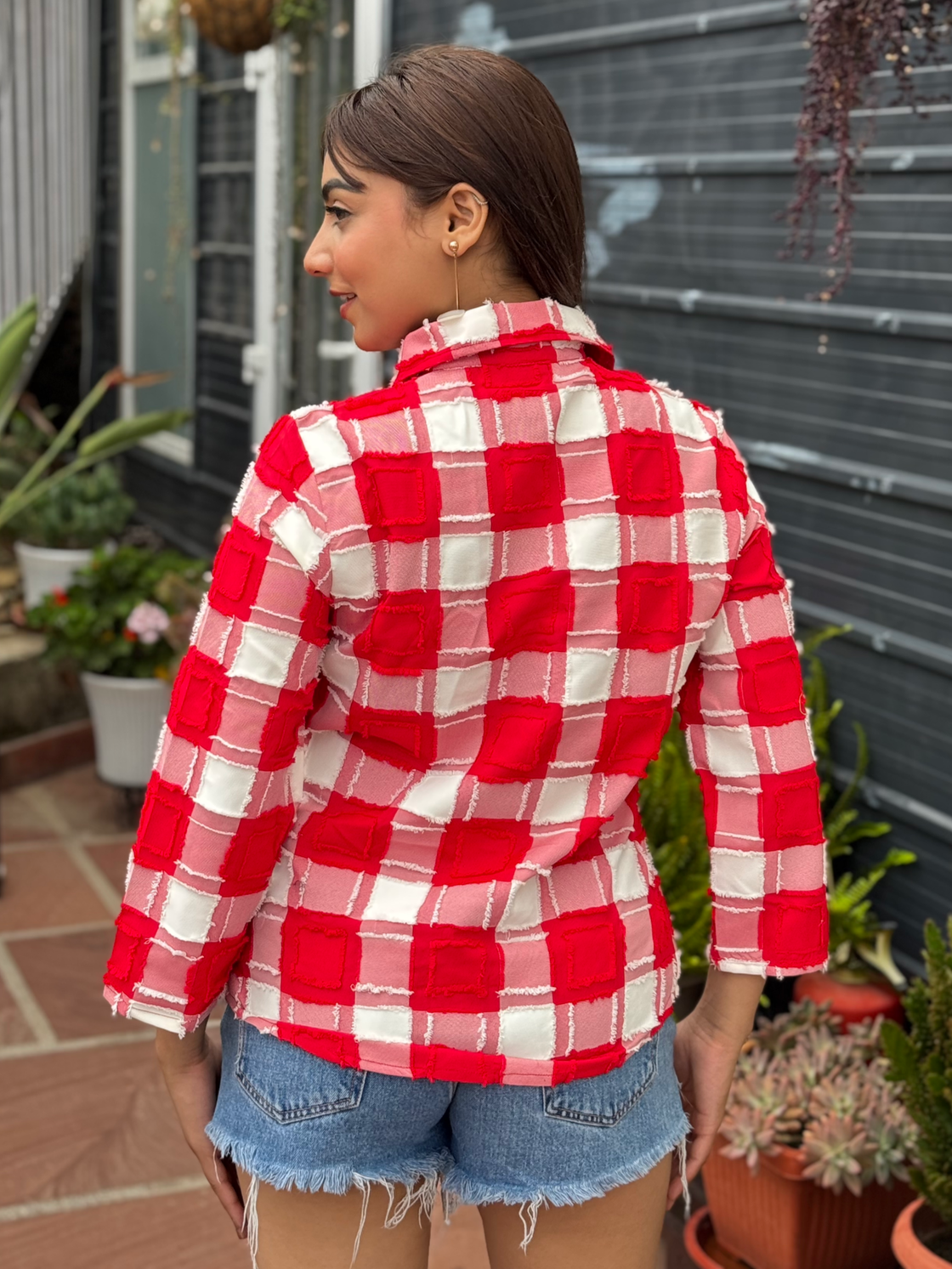 TANDUL Women Red and white Plaid Shirt