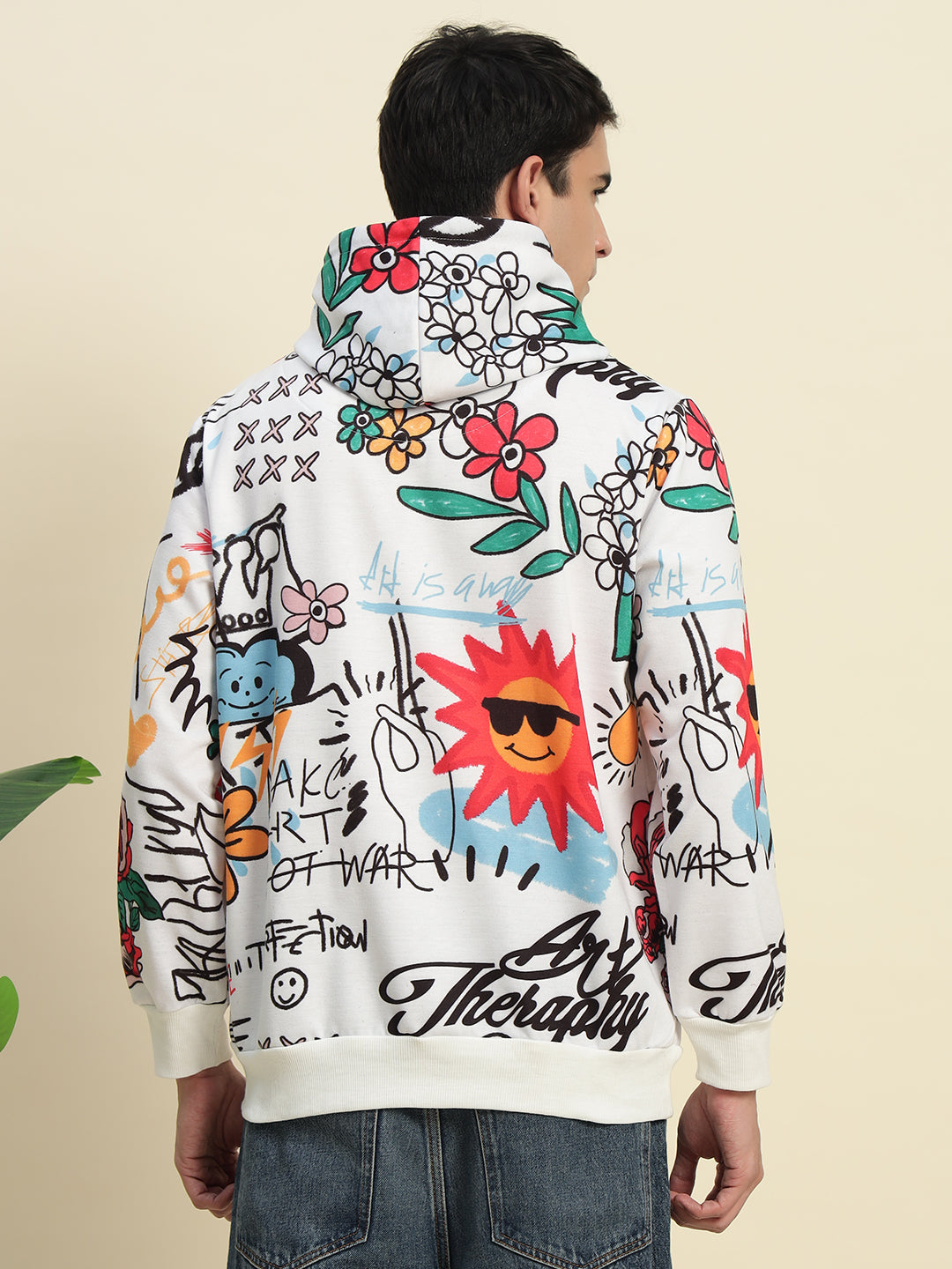 TANDUL Stylish Printed White Men's Hoodie