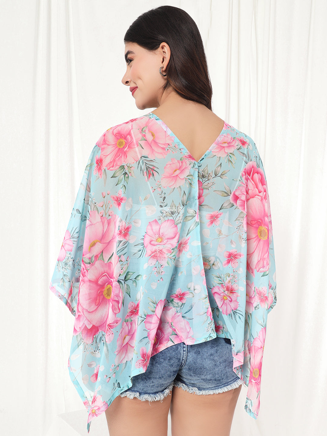 TANDUL  Women Kimono Style 3/4th Sleeve Light Blue Shrug