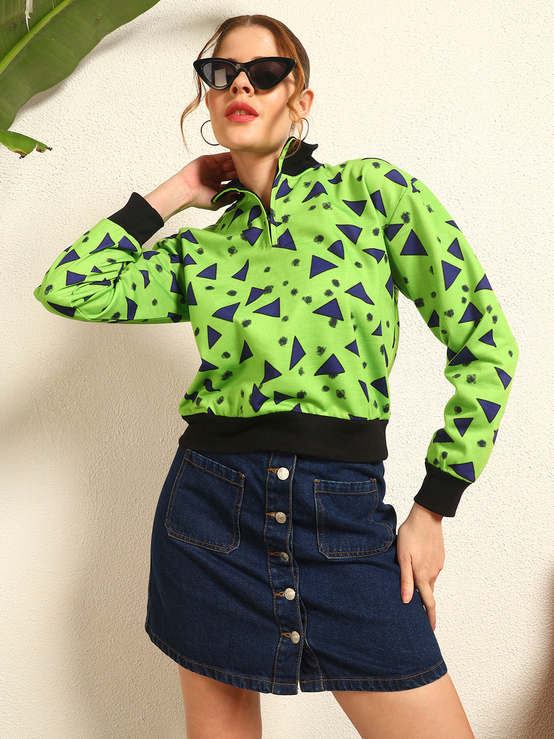 TANDUL Women Striking Neon Green and Black Sweatshirt