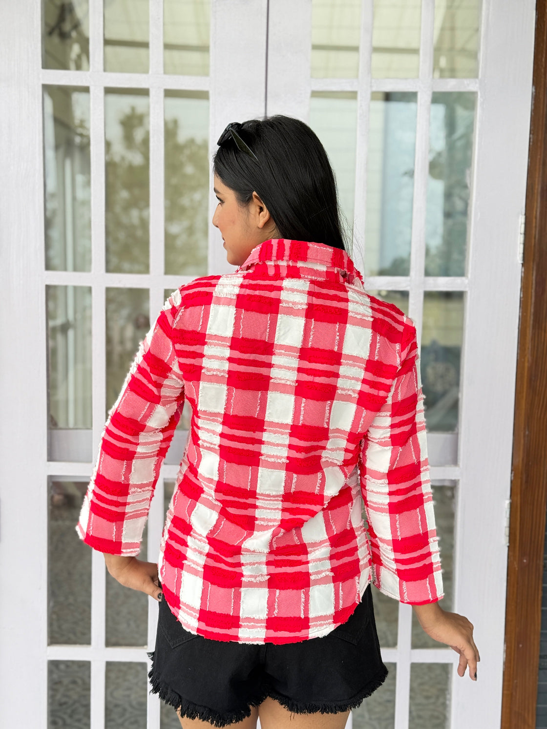 TANDUL Women Pink and white Plaid Shirt