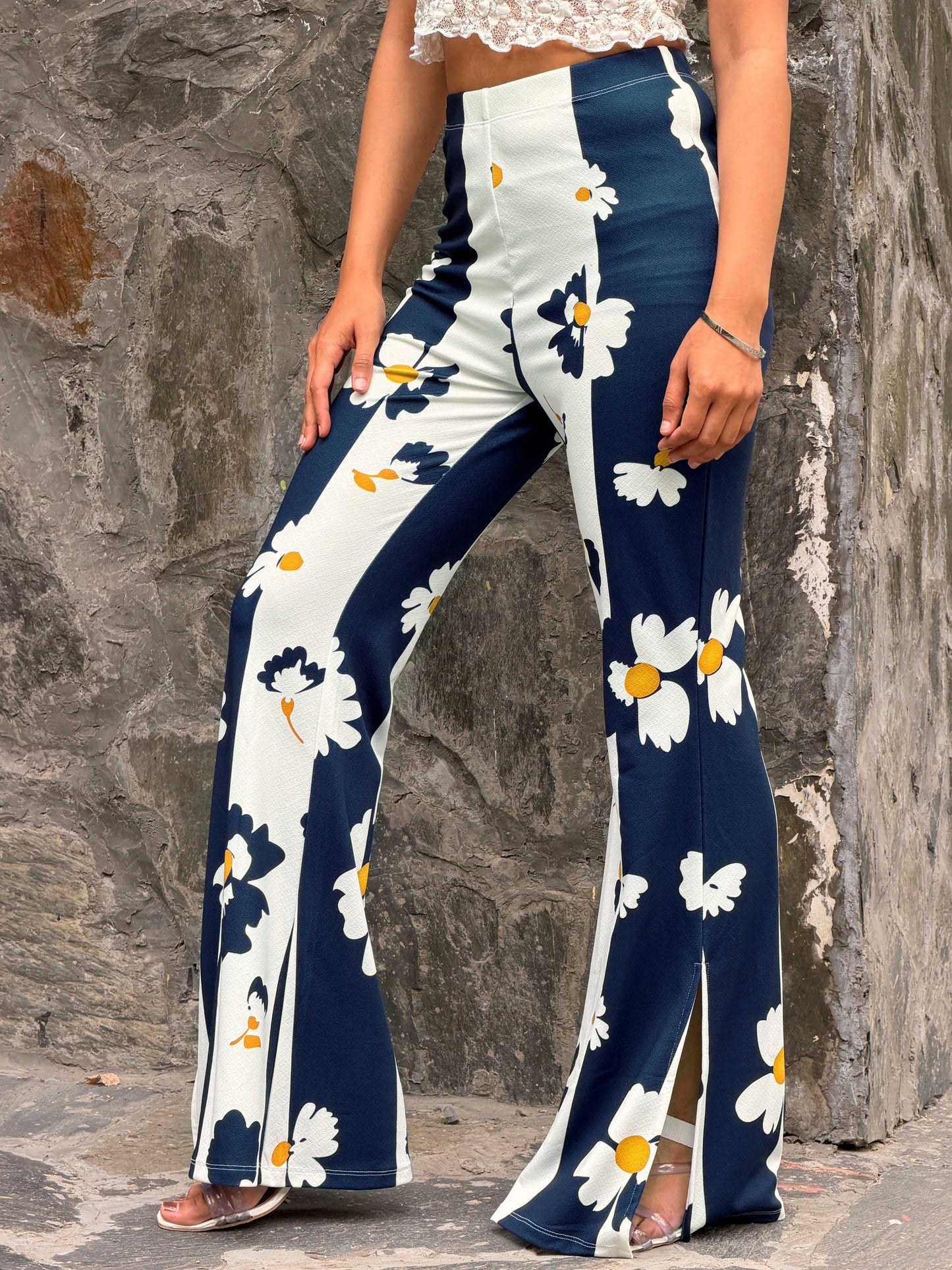 TANDUL Women Blue and White Floral Trousers