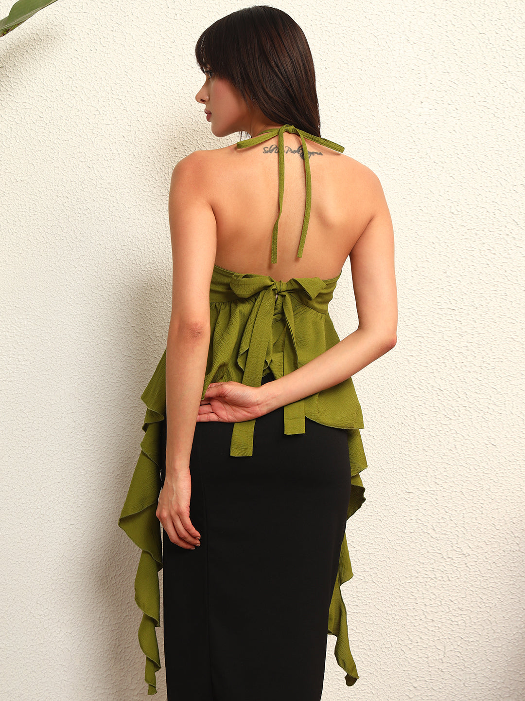 TANDUL Elegant Green Ruffled Top