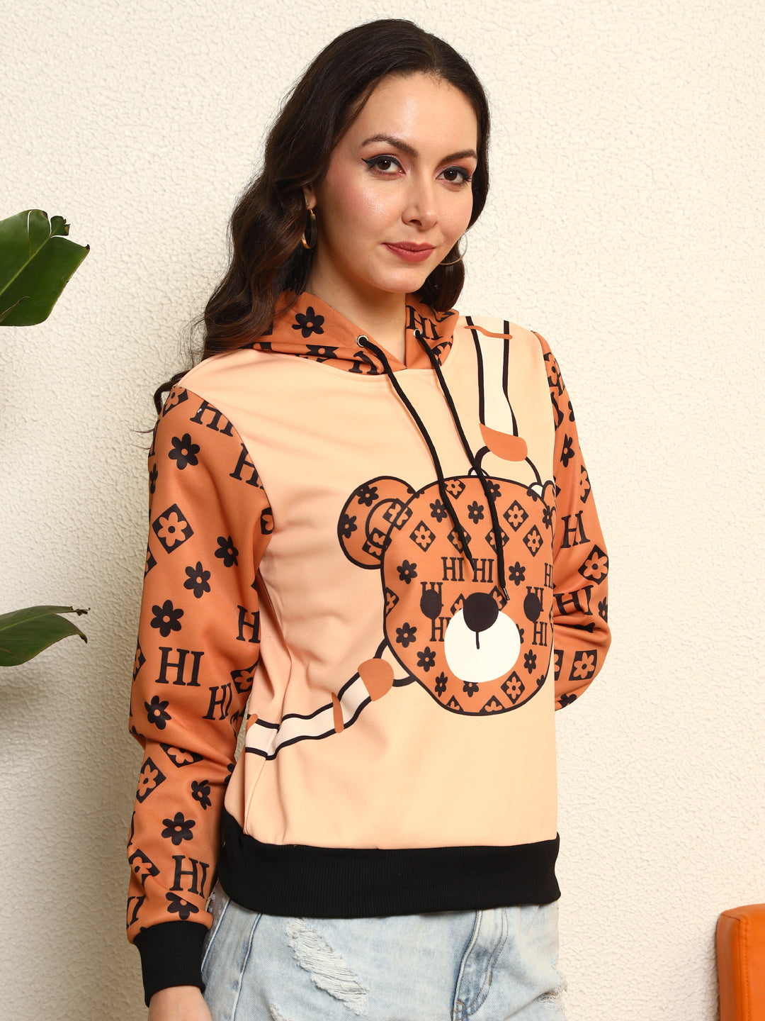 TANDUL Women Stylish Bear Printed Hoodie