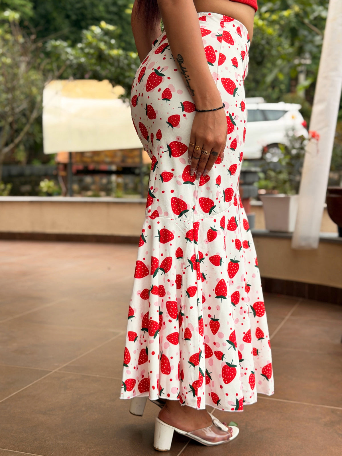TANDUL Women Strawberry Printed Mermaid Maxi Skirt