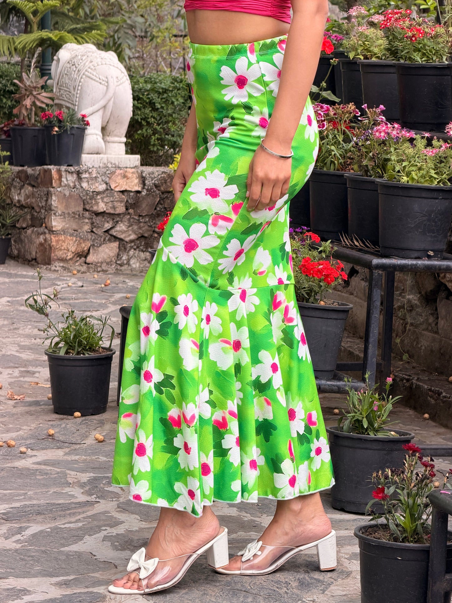 TANDUL Women Floral Printed Flared Green Skirt