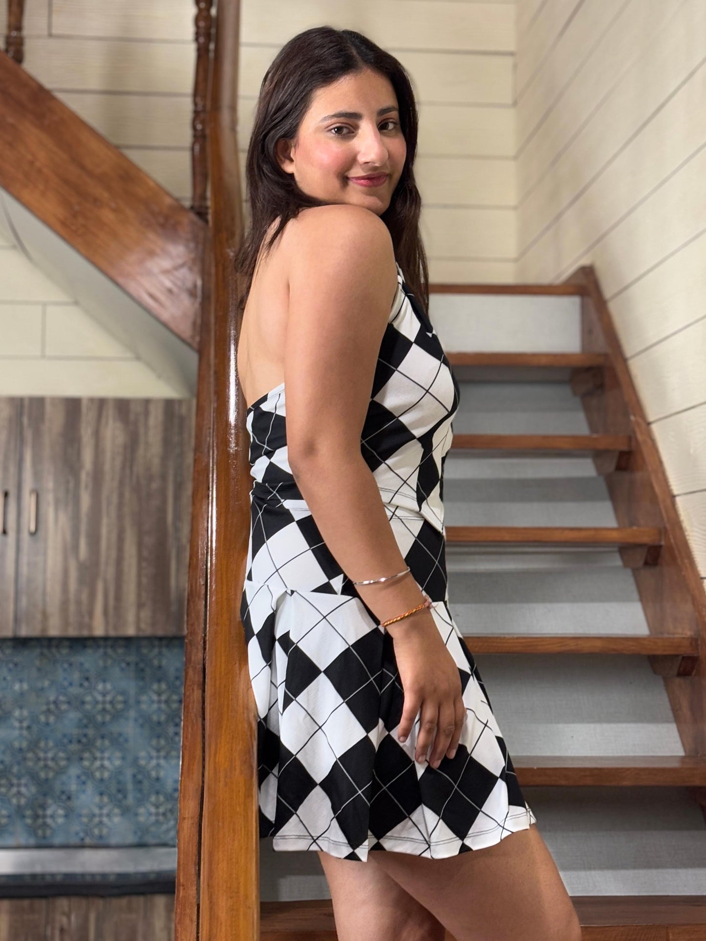 TANDUL Stunning Black and White Argyle Pattern Co-ord Set