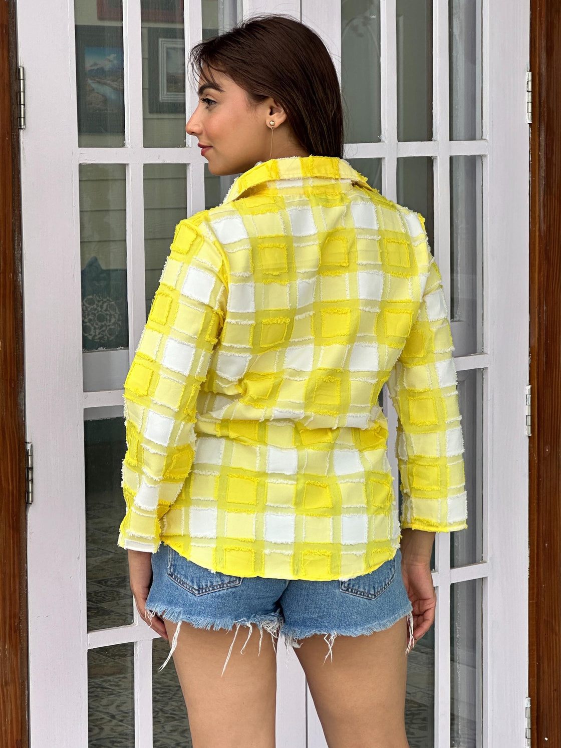 TANDUL Women Yellow and white Plaid Shirt