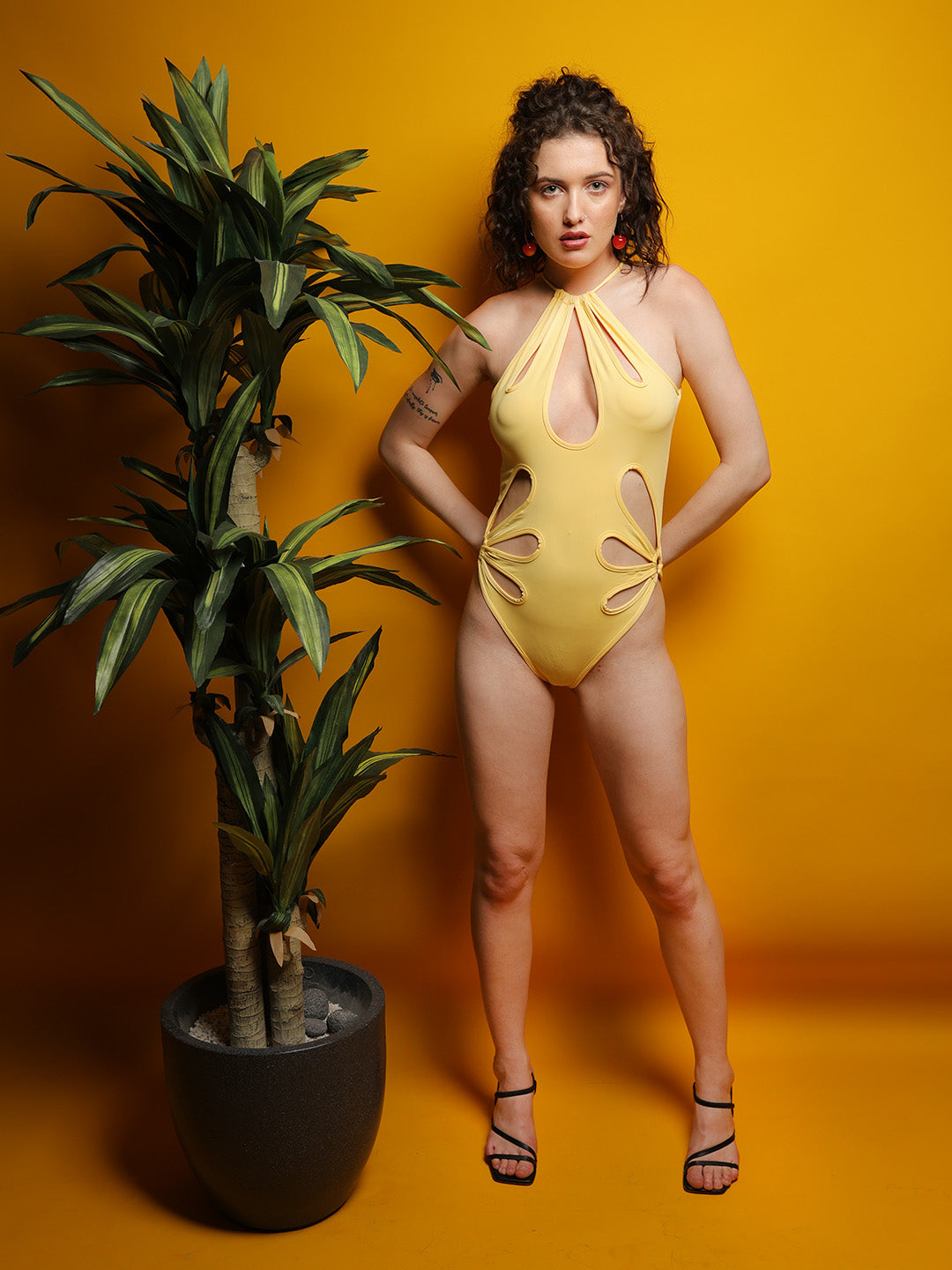 ELTIRE New With Front Detailing Yellow Lycra Bodysuit