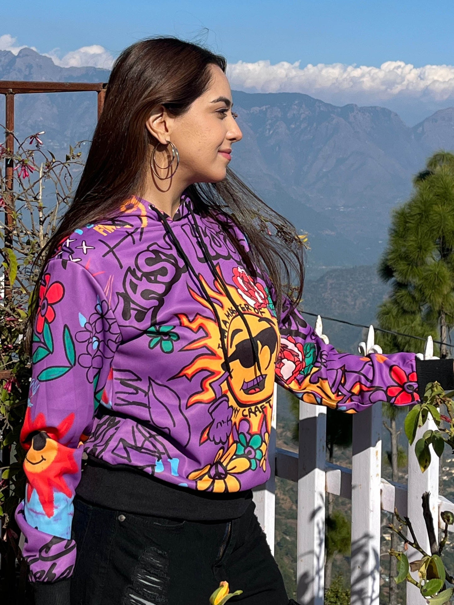 TANDUL Women Bright Purple Printed Hoodie