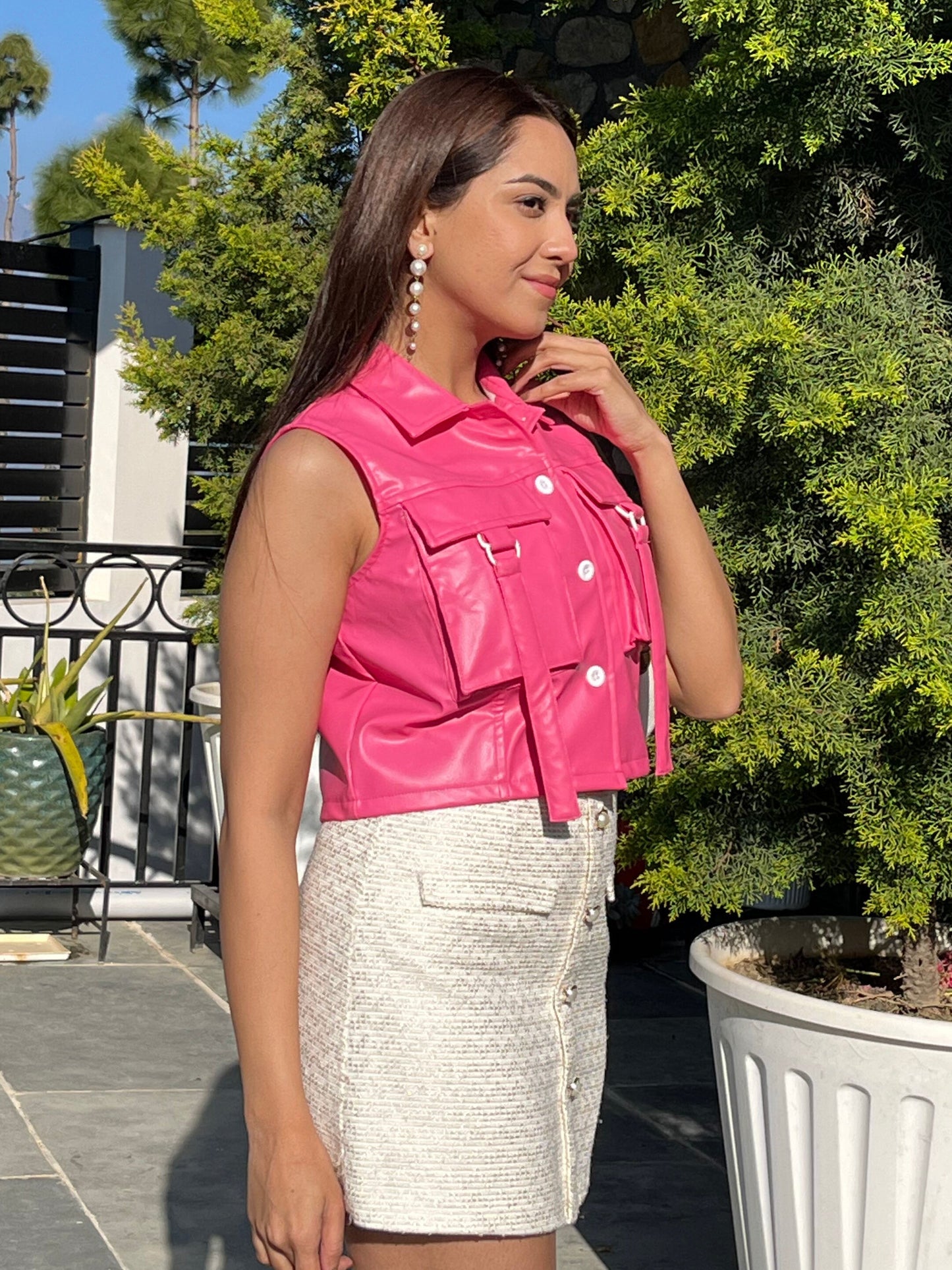 TANDUL Women Pink Leather Jacket