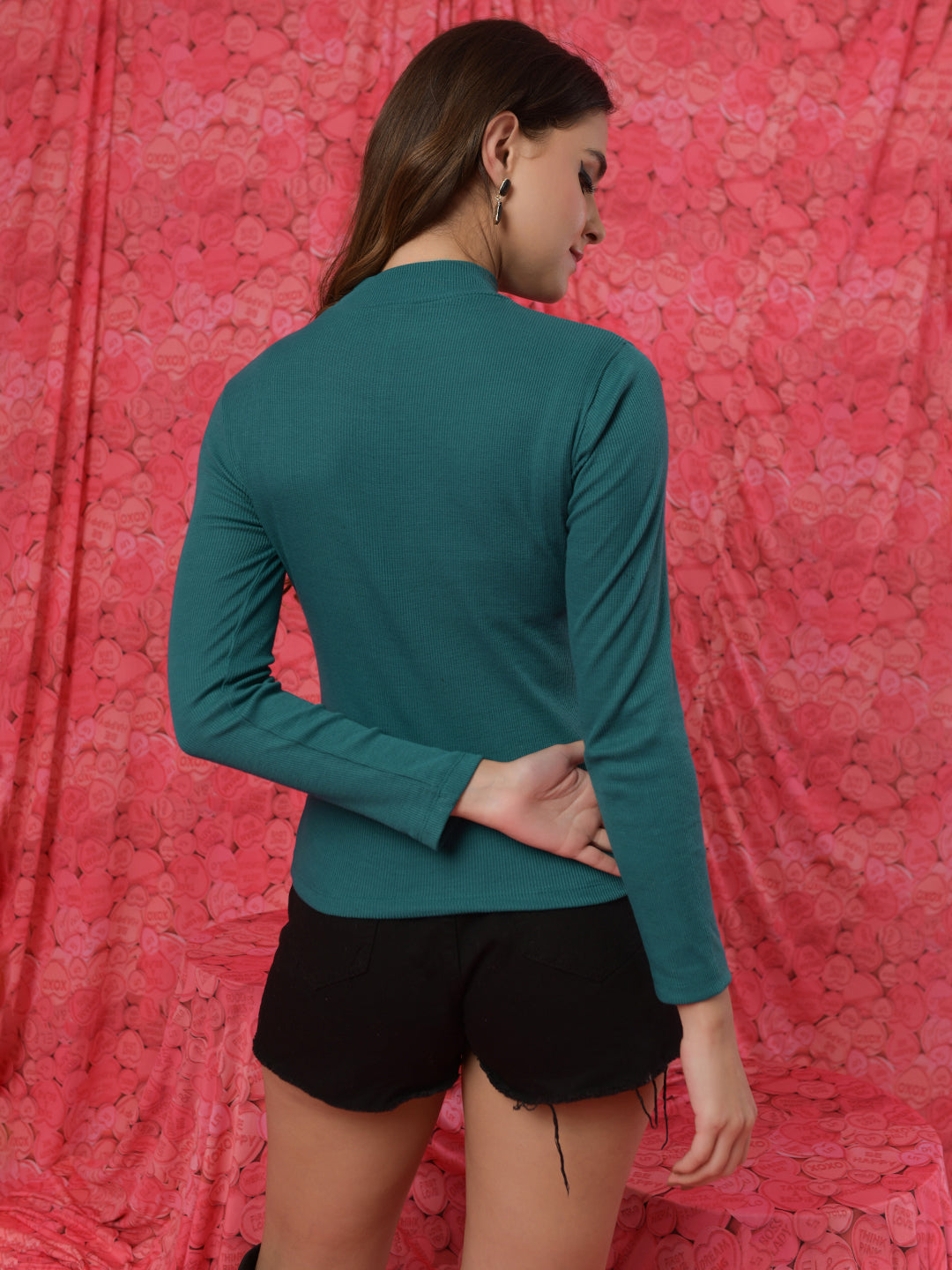 TANDUL  Women Solid High Neck Dark Green Sweater