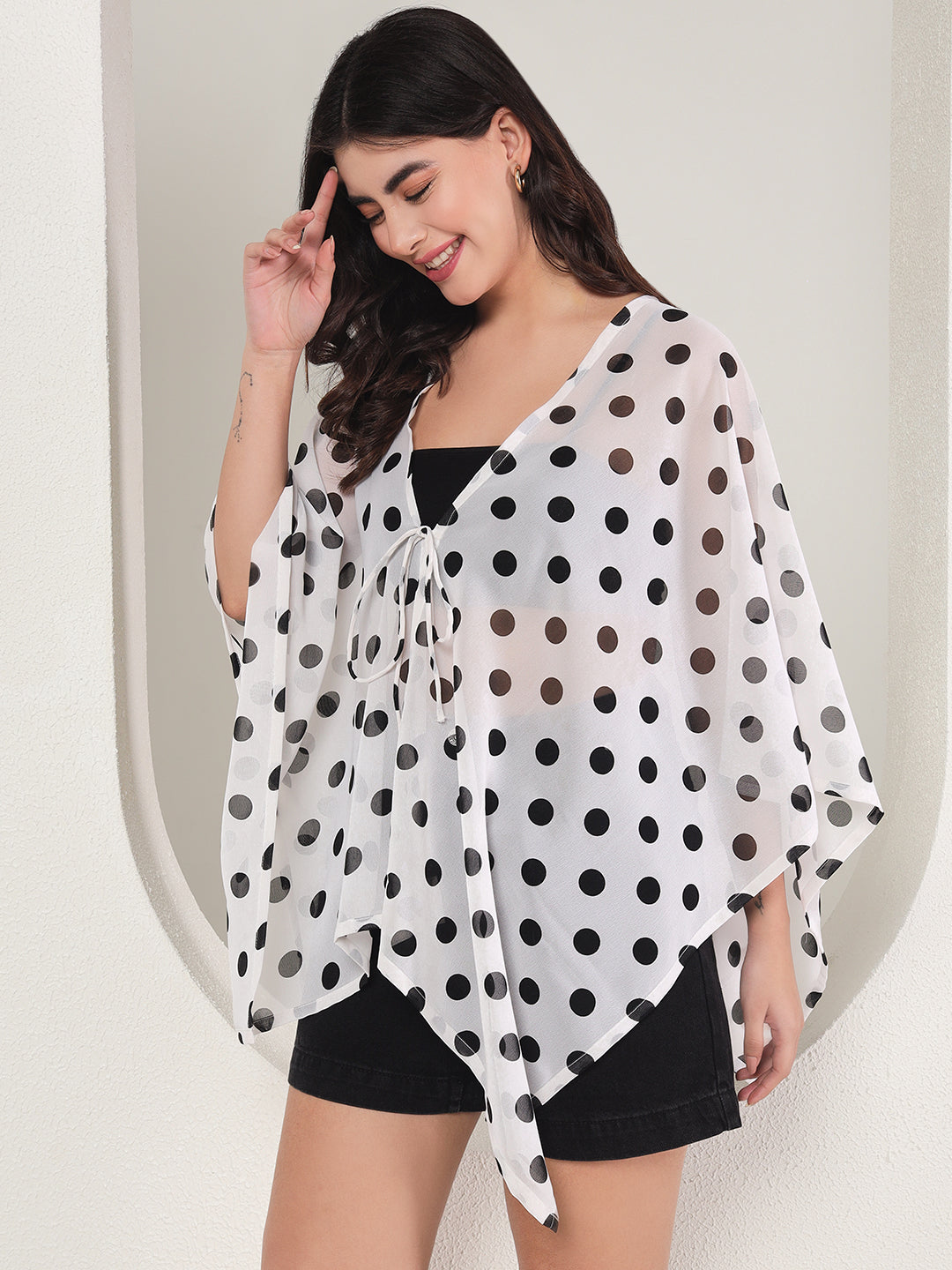 TANDUL  Women Kimono Style 3/4th Sleeve White Shrug