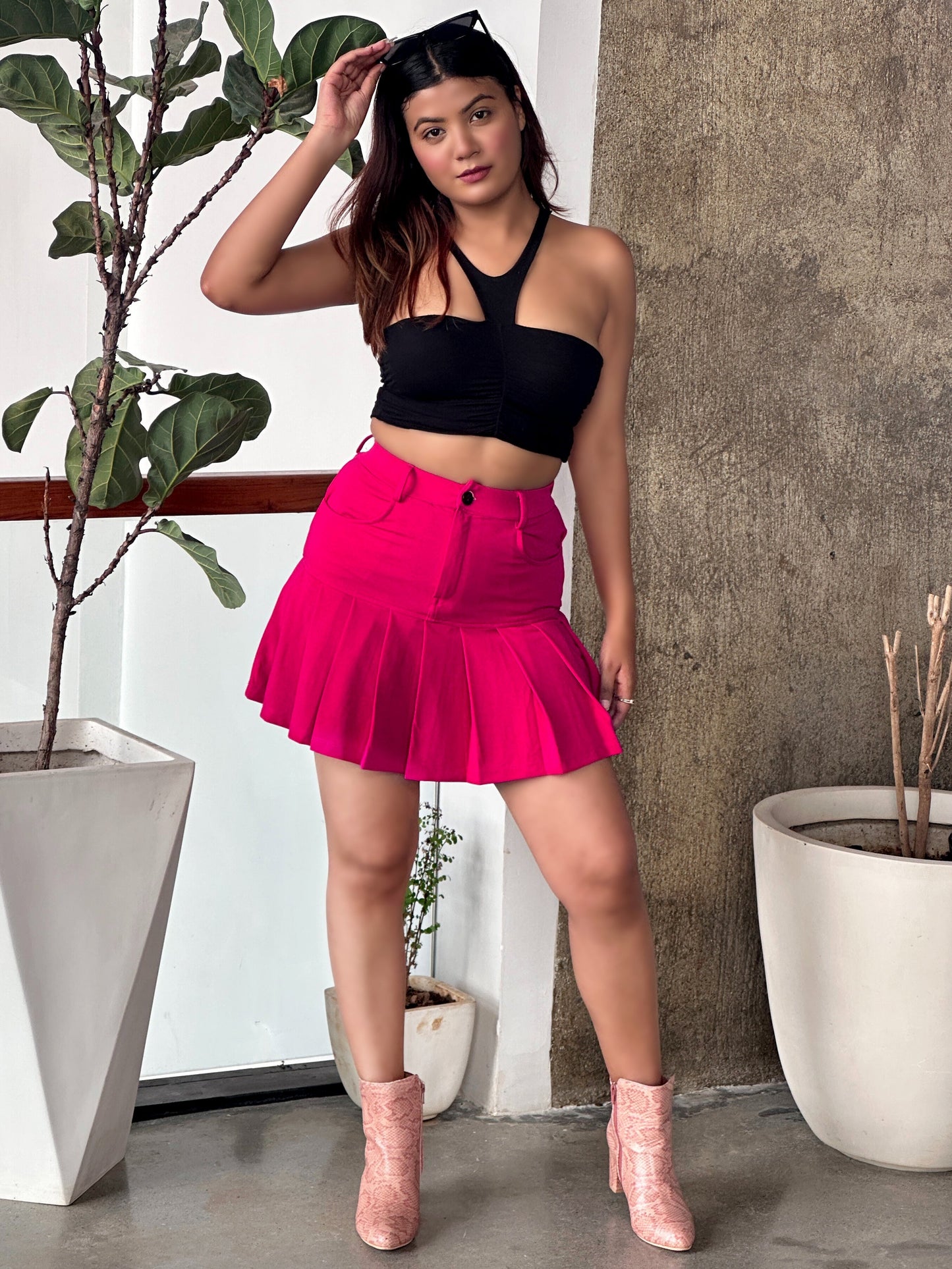 TANDUL Women Stylish Pink Knife Pleated Skirt