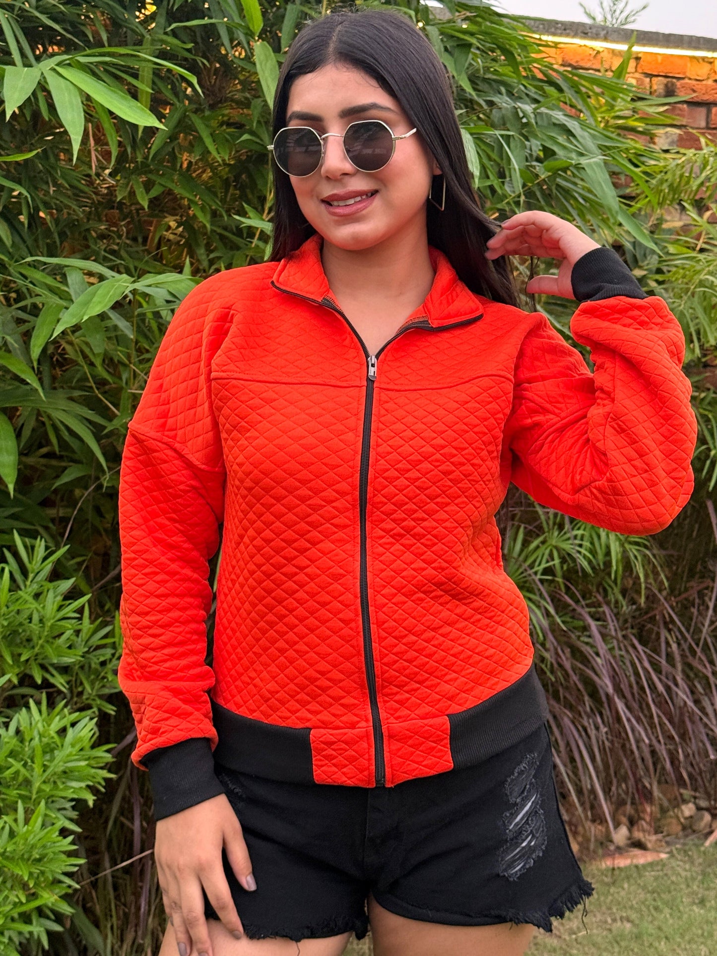 TANDUL Women Orange Quilt Jacket