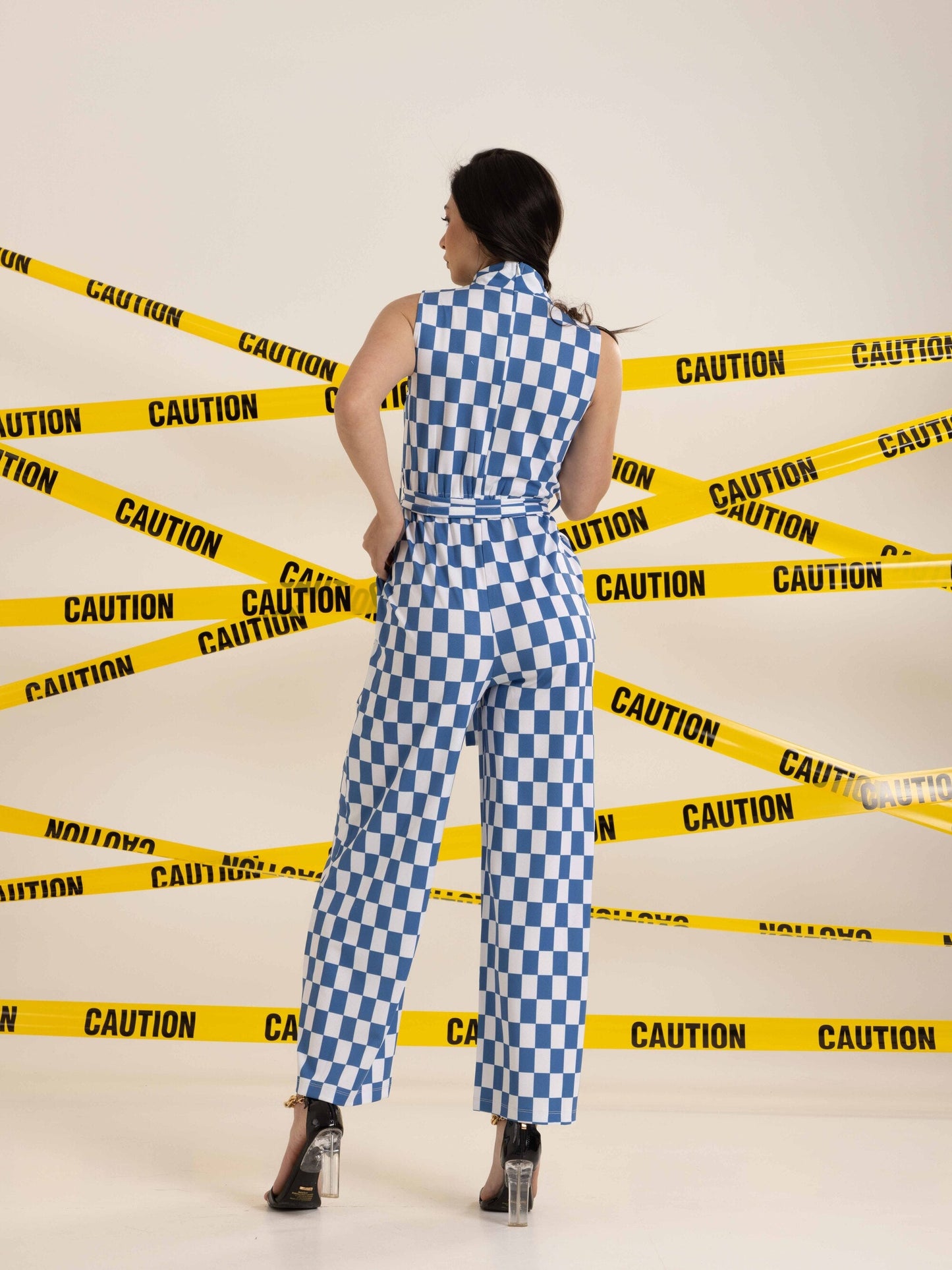 TANDUL Women Stylish Blue and White Checkered Jumpsuit