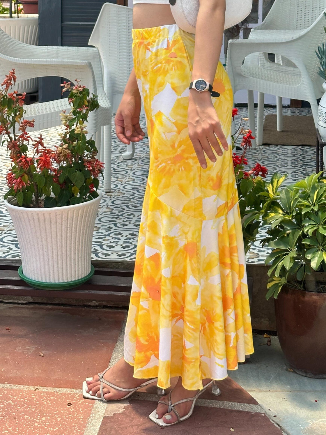 TANDUL Women Stunning Yellow and White Floral Skirt