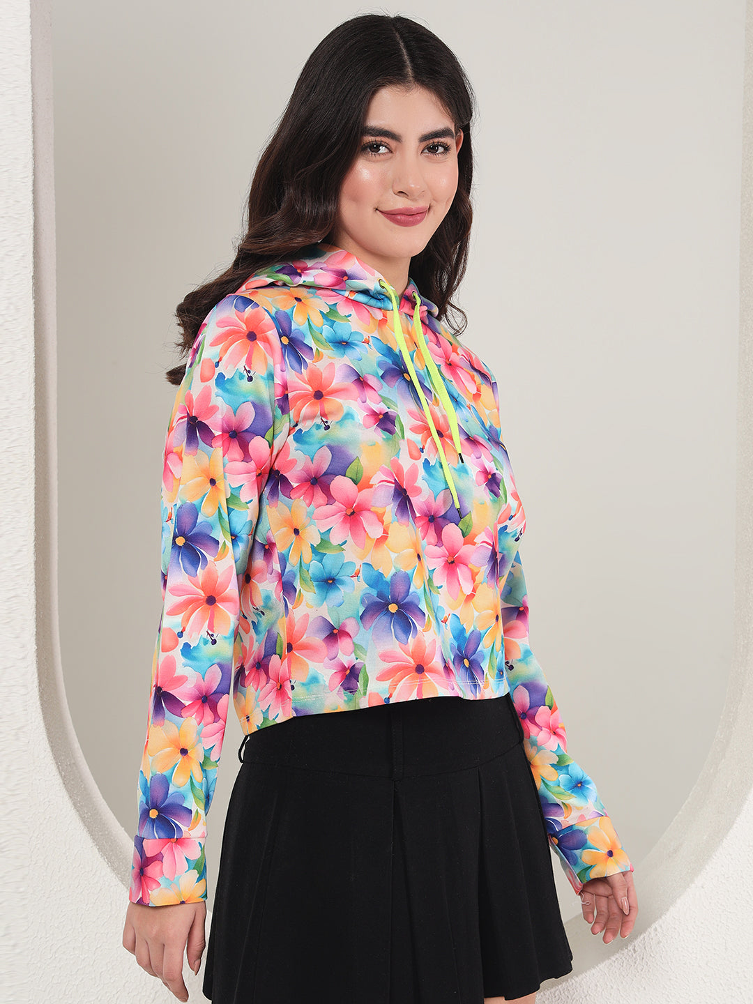 TANDUL  Women Full Sleeve Floral Print Hooded Sweatshirt