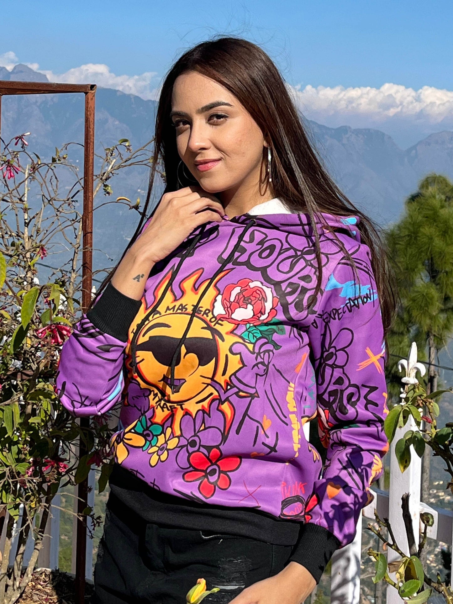 TANDUL Women Bright Purple Printed Hoodie