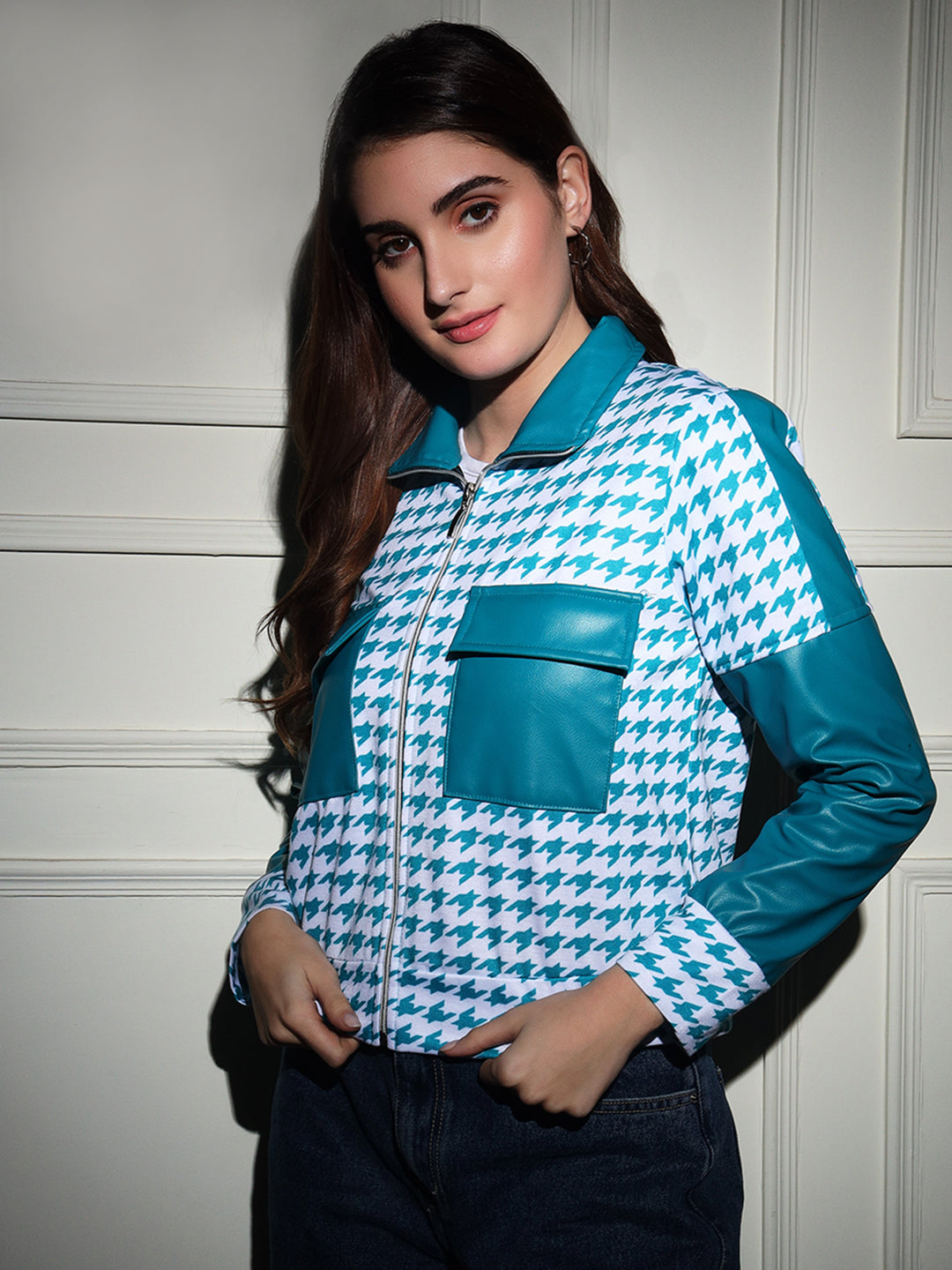 TANDUL  Women Houndstooth Fleece Jacket