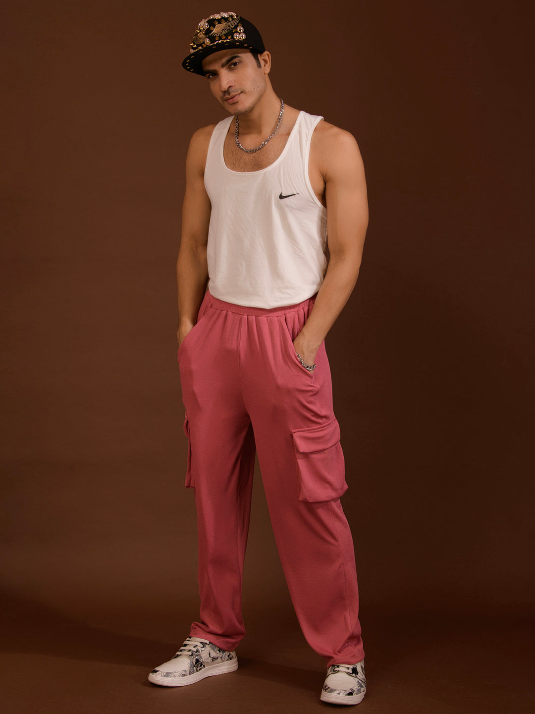 TANDUL  Men Regular Fit Pink Lycra Blend Trousers