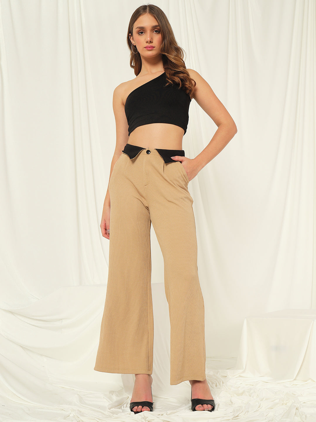 TANDUL  Women Regular Fit Beige Lycra Blend Trousers