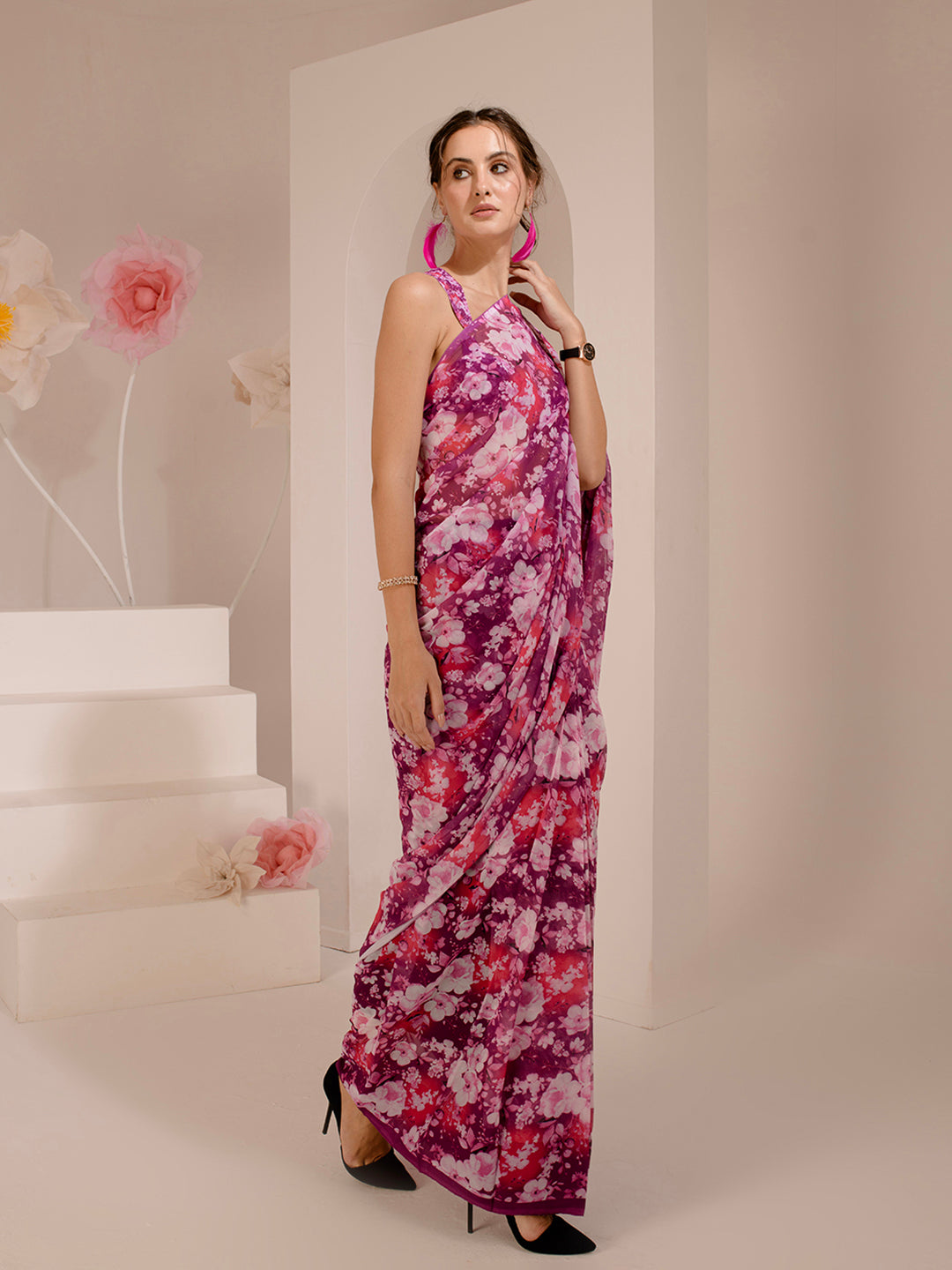 ELTIRE Exquisite Printed Bollywood Style Georgette Saree