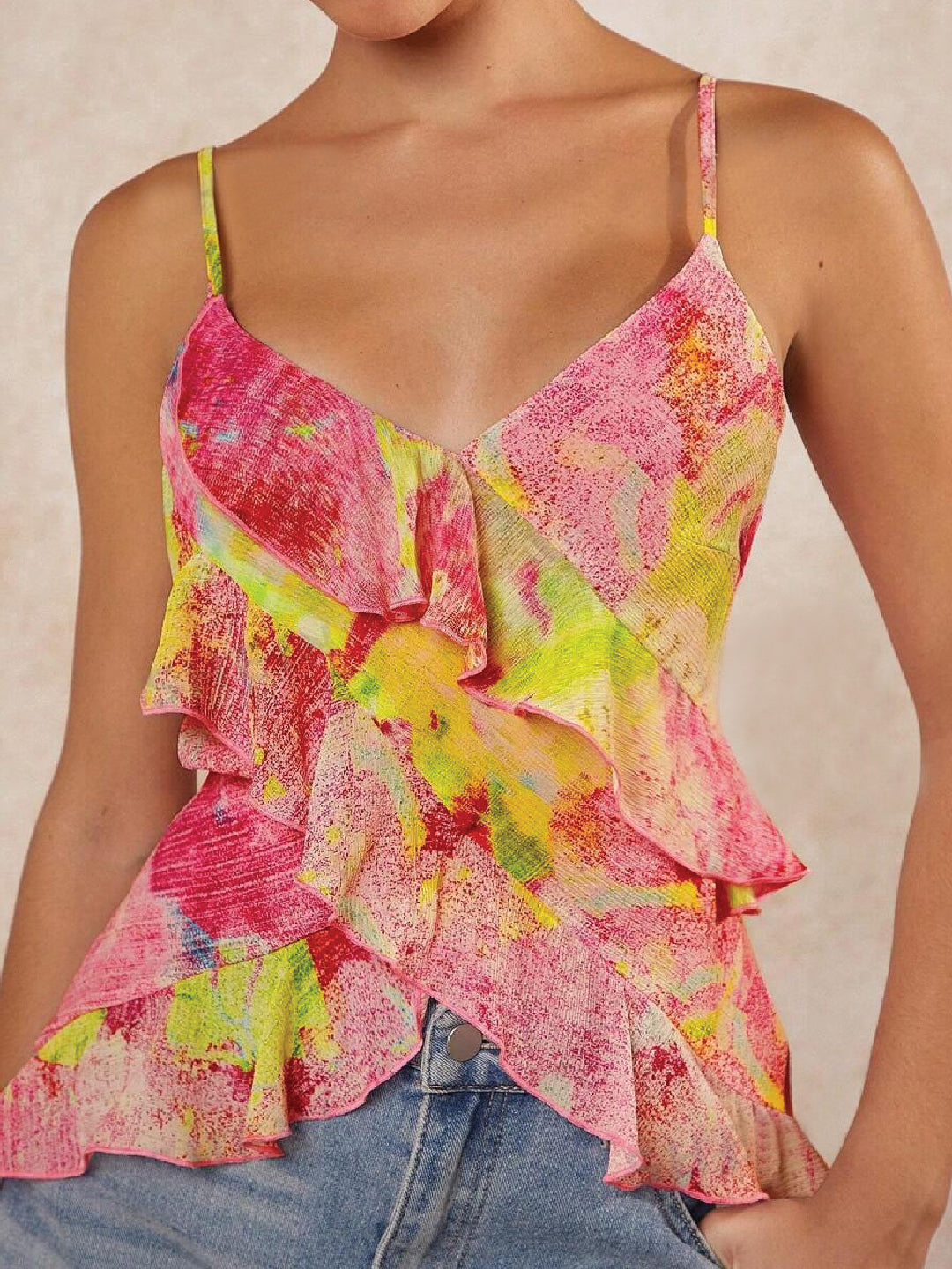 TANDUL  Casual Sleeveless Tie & Dye Women Multicolor Top