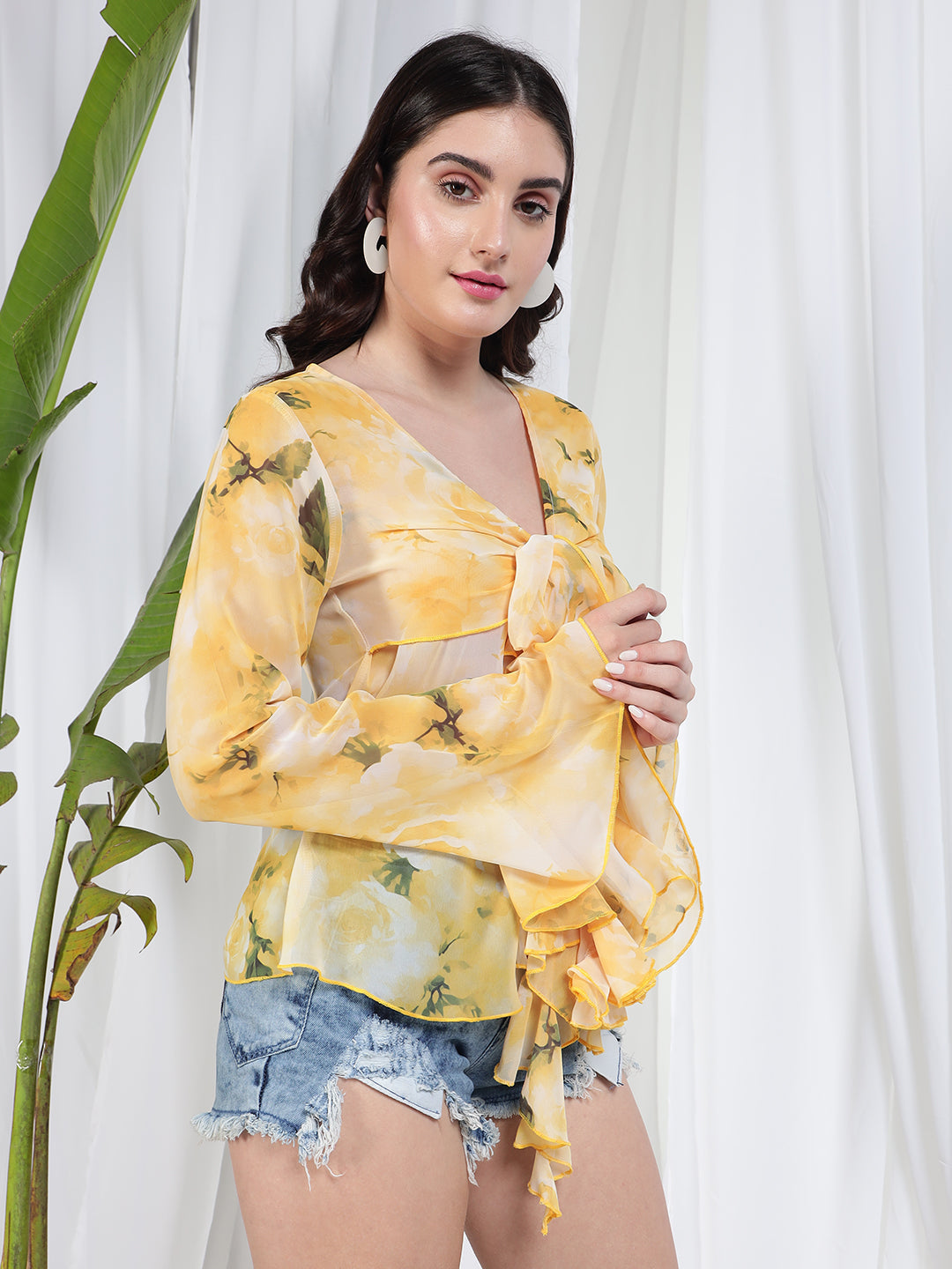 TANDUL Yellow Printed Georgette Top