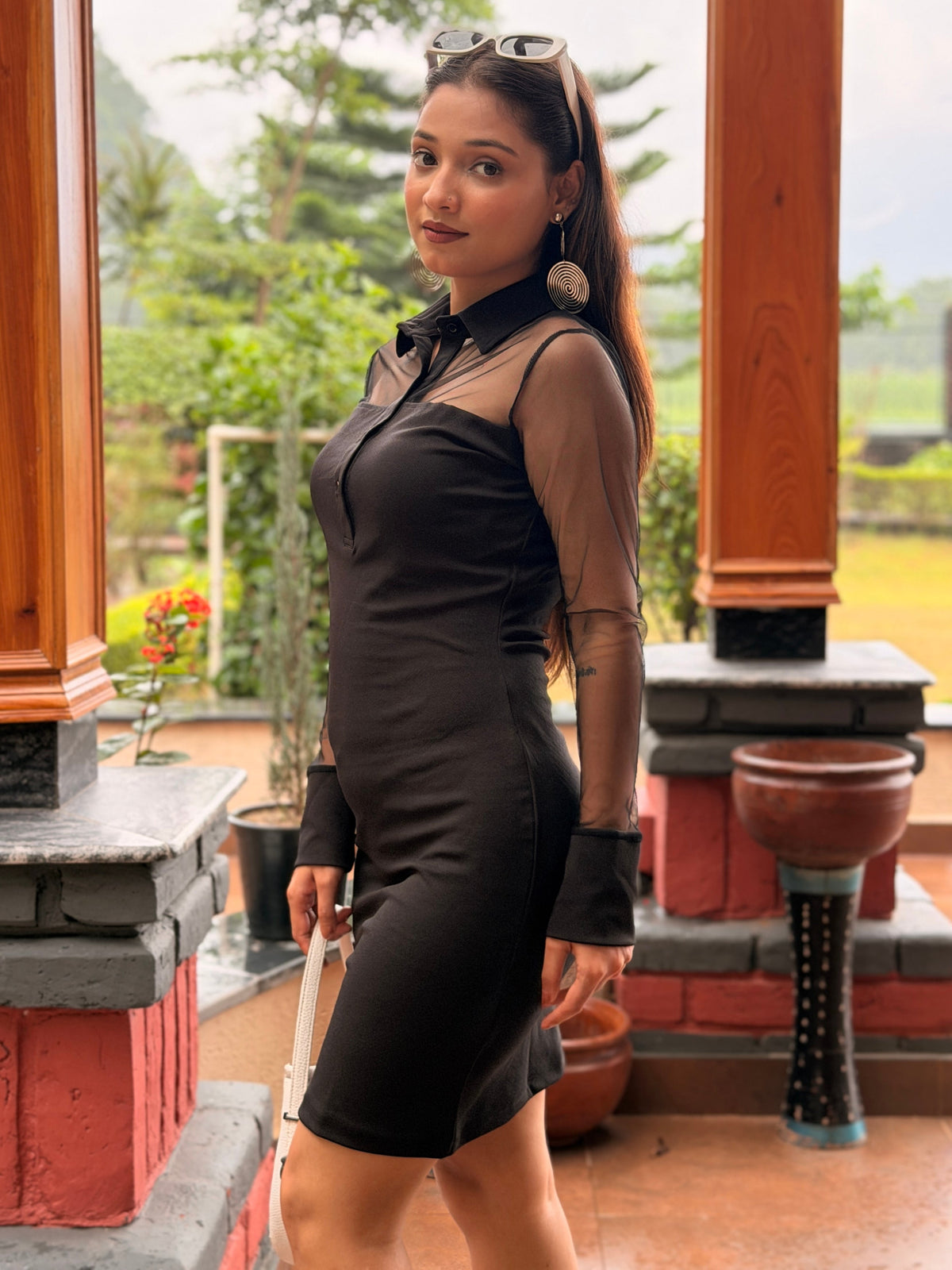 TANDUL Women Chic Black Midi Dress