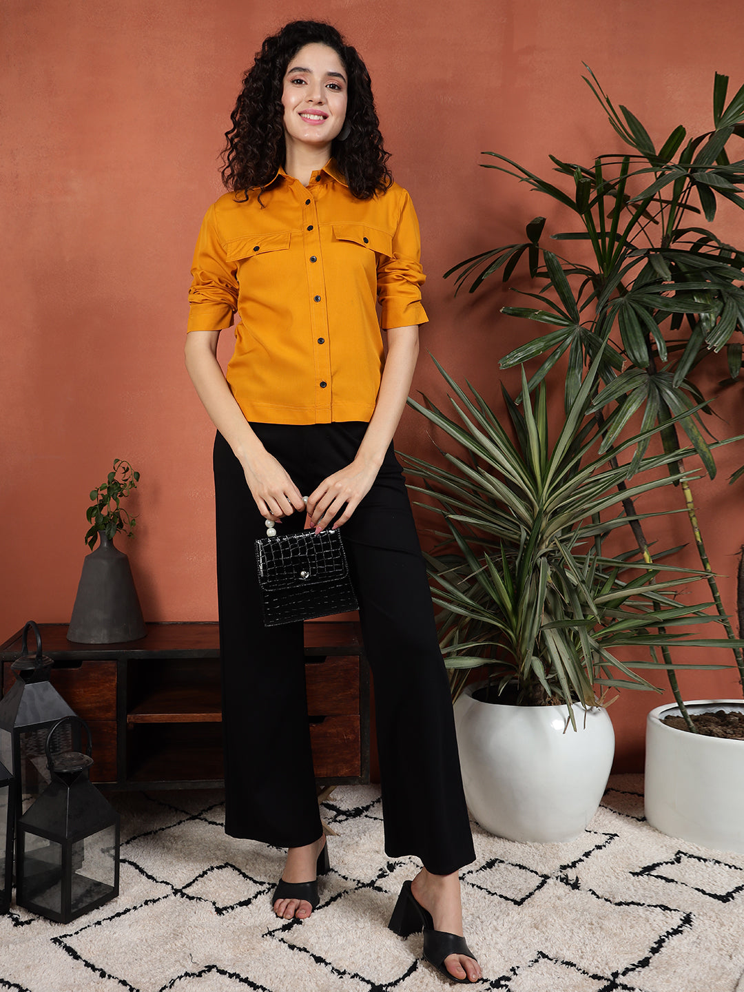 TANDUL Full Sleeve Solid Yellow Women Shirt