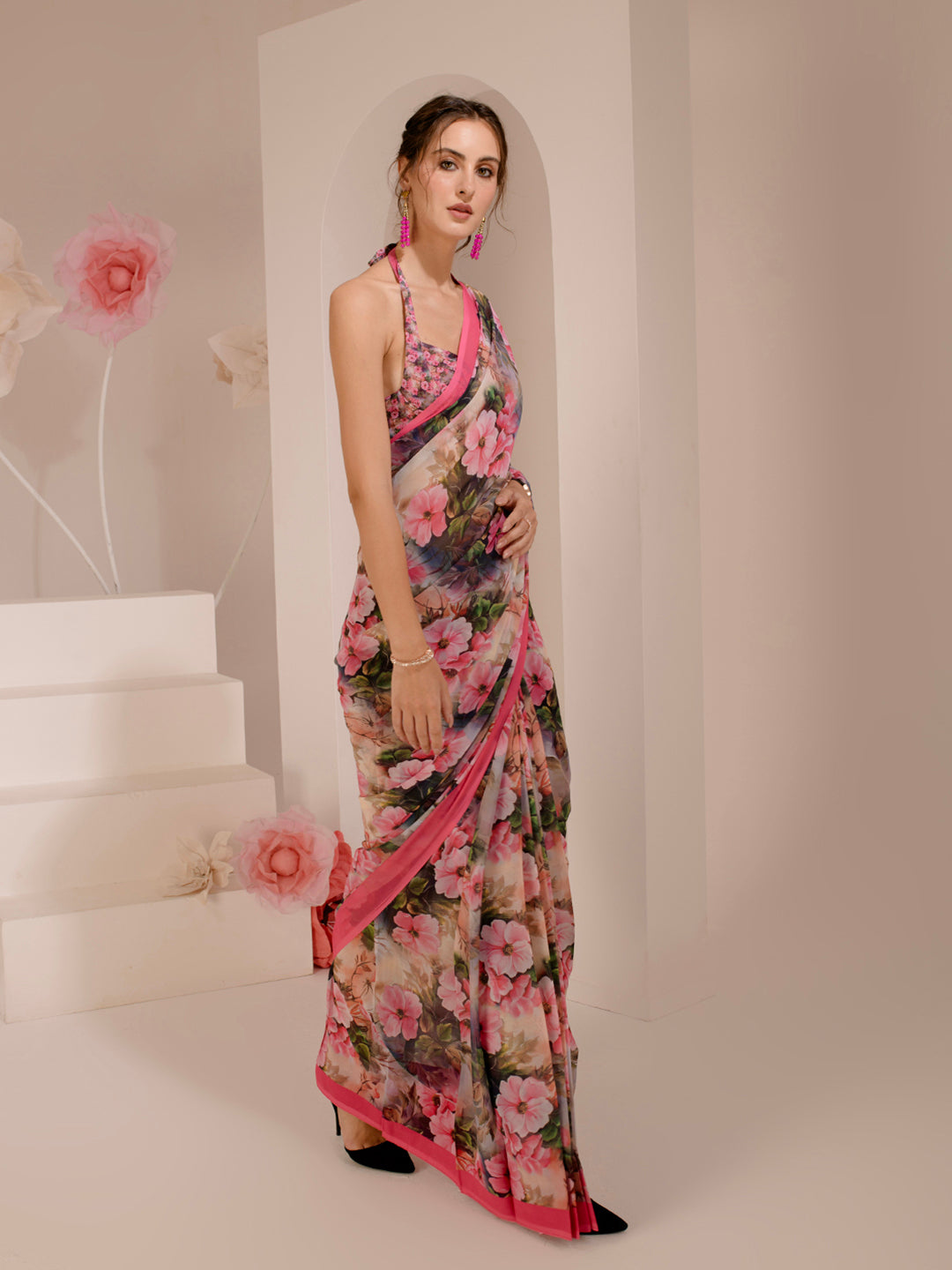 ELTIRE Exquisite Printed Bollywood Style Georgette Saree