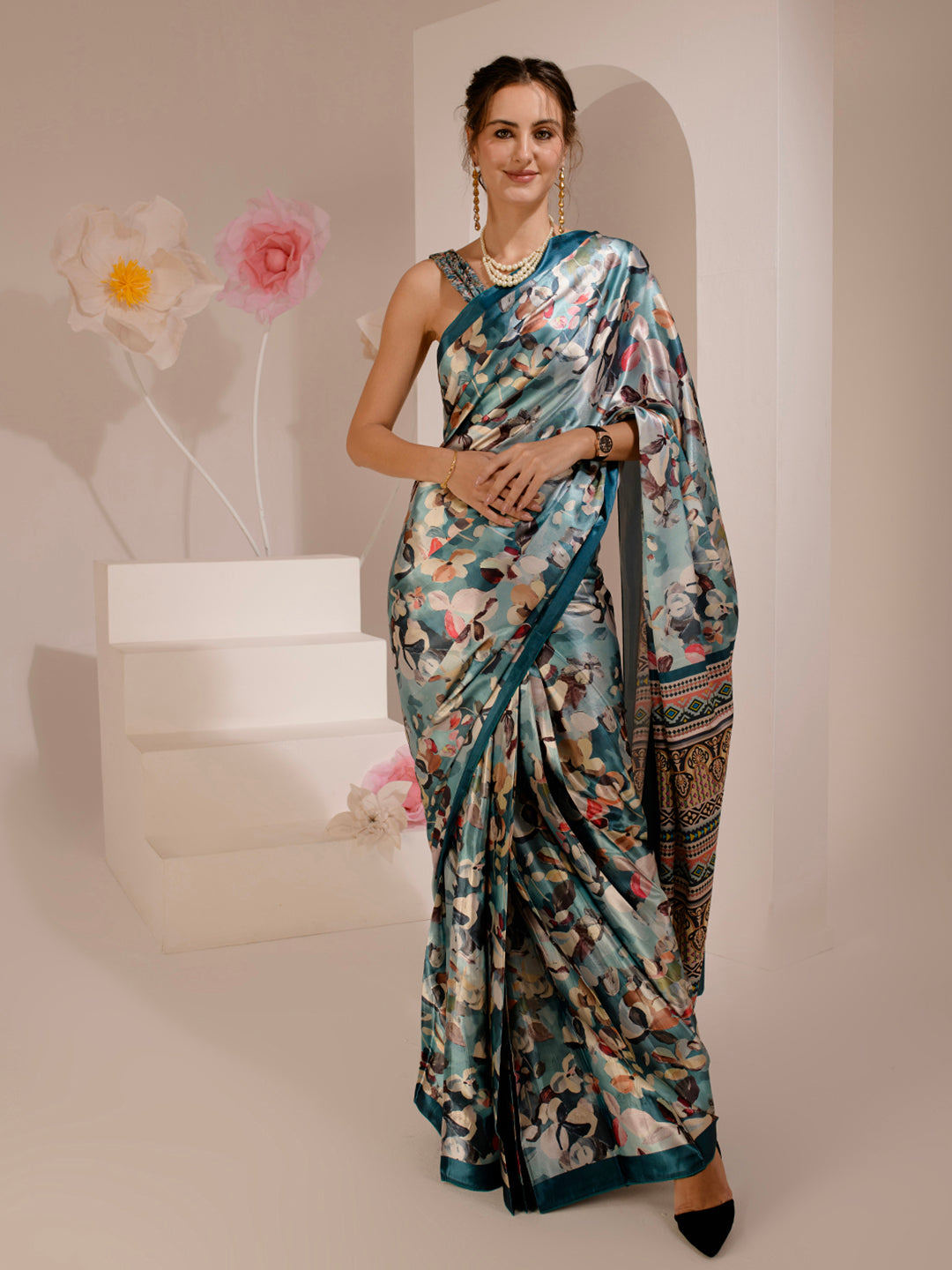 ELTIRE Exquisite Printed Bollywood Style Satin Saree