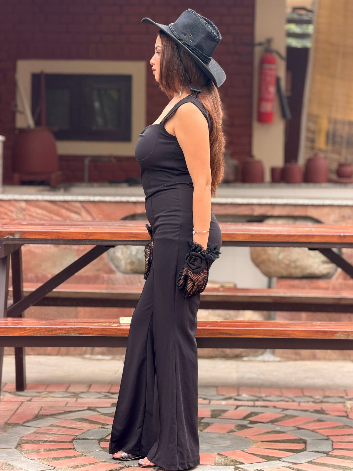 TANDUL Women's Corset-Style Sweetheart Flared Jumpsuit