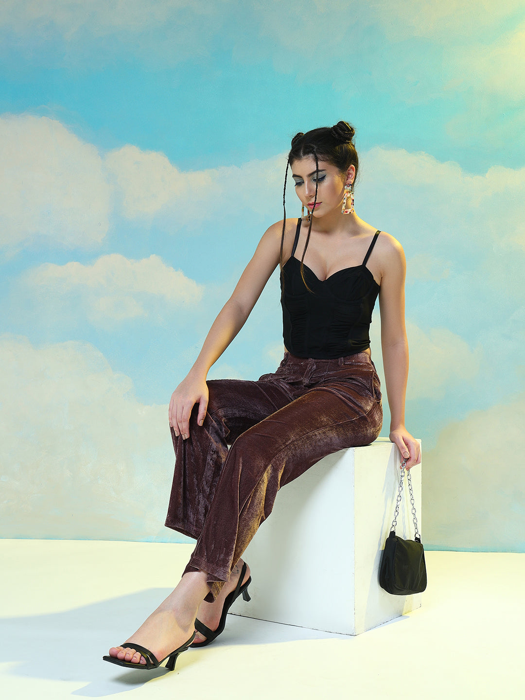 TANDUL  Women Regular Fit Brown Velvet Trousers