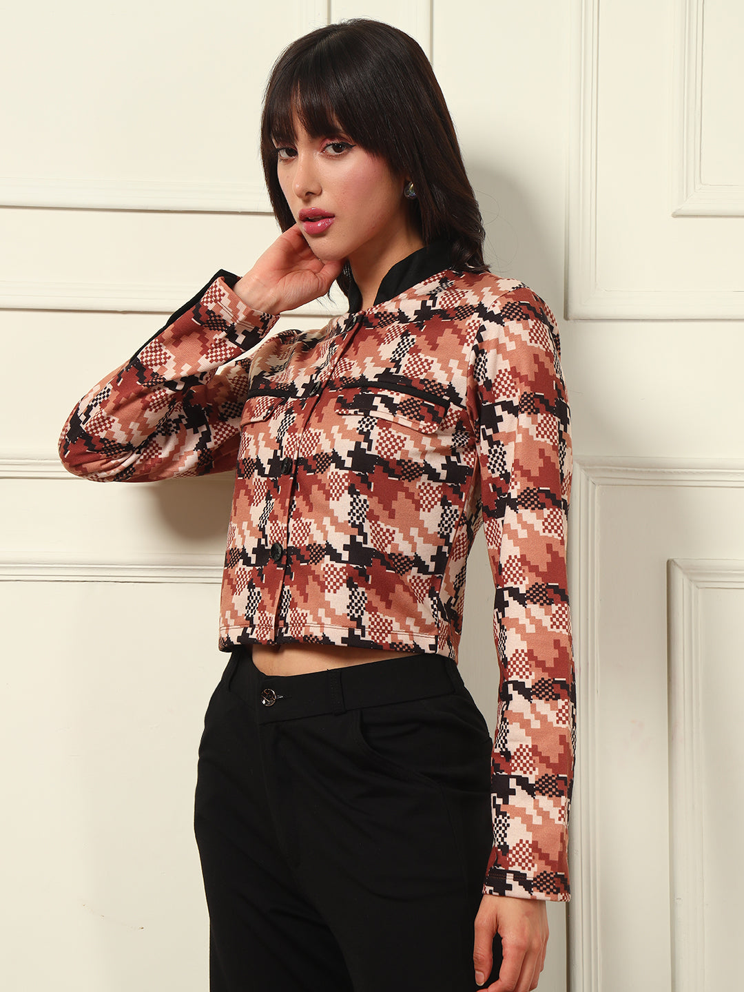 TANDUL  Polyester Houndstooth Coat For Women