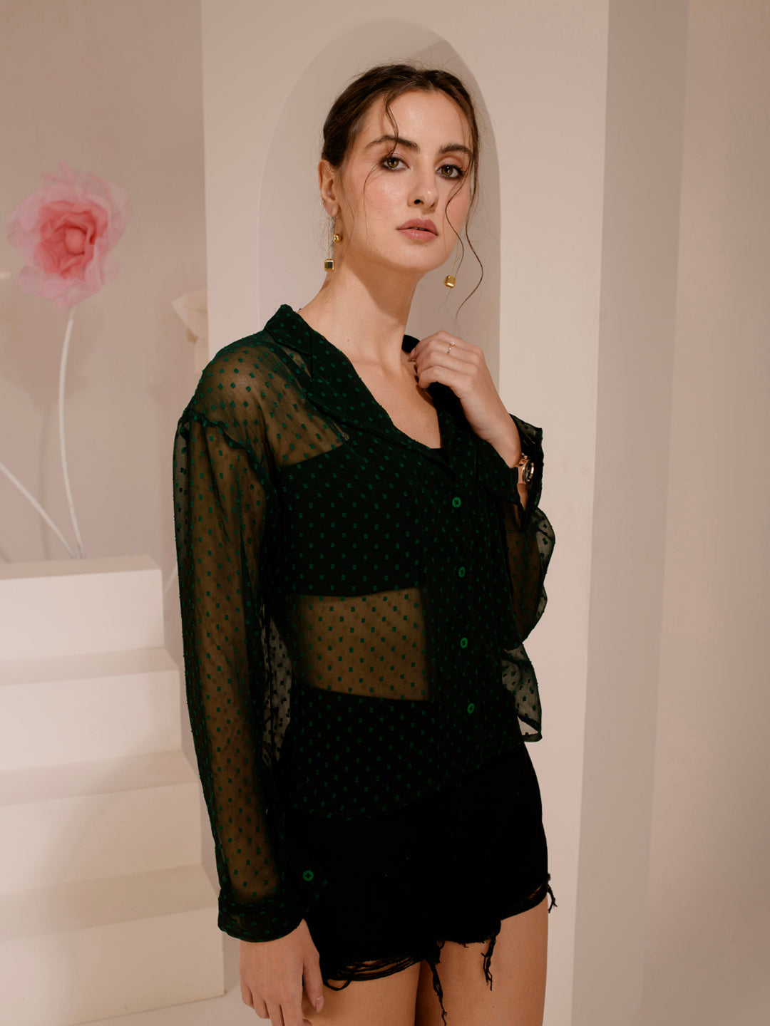 TANDUL  Women Regular Fit Solid Built-up Collar Casual Shirt