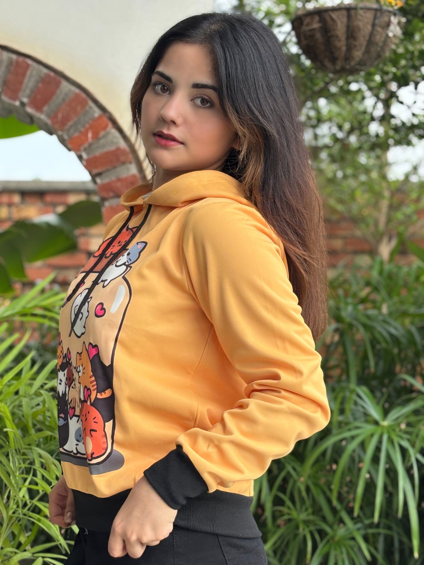 TANDUL Women Yellow Prined Hoodie