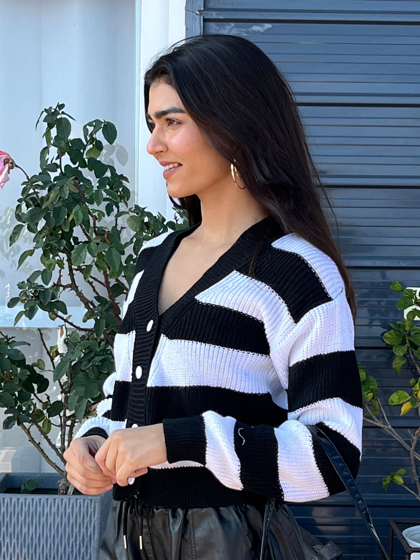 TANDUL Women Charming Black and White Striped Sweater