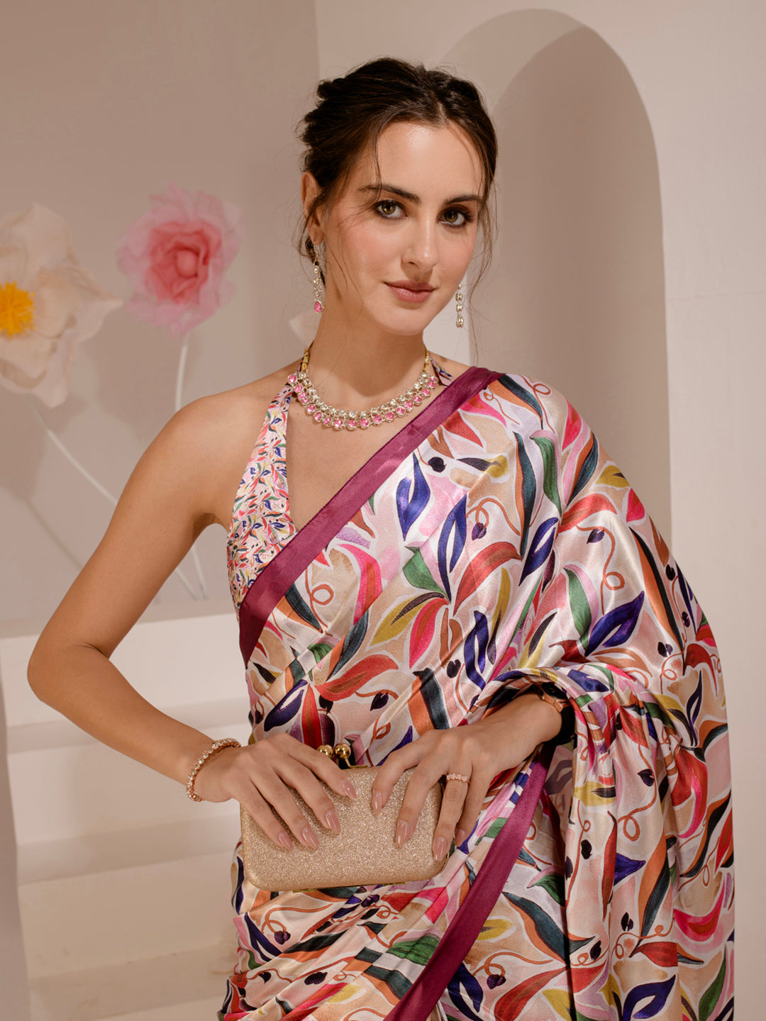 ELTIRE Exquisite Printed Bollywood Style Satin Saree